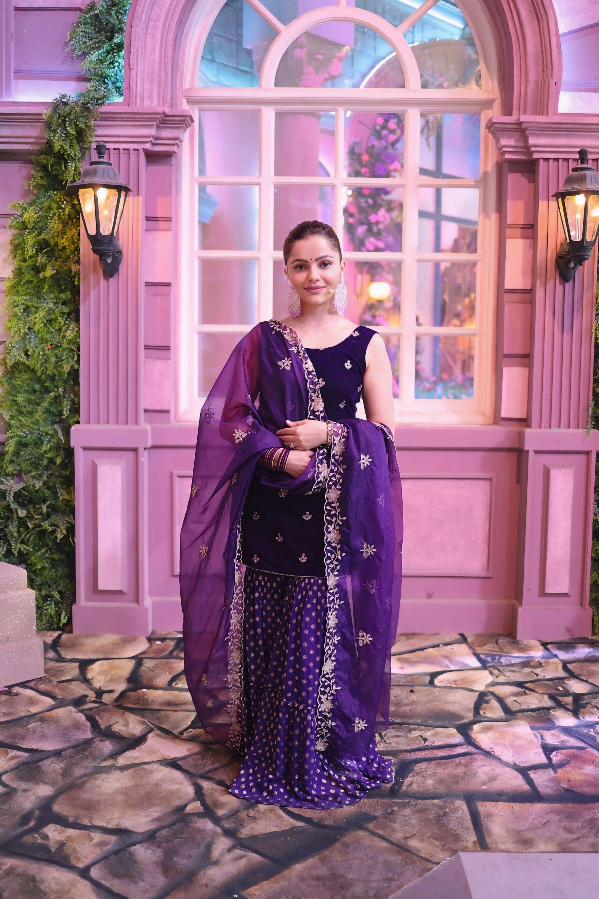 Cyra-Short kurta & sharara with dupatta - Purple