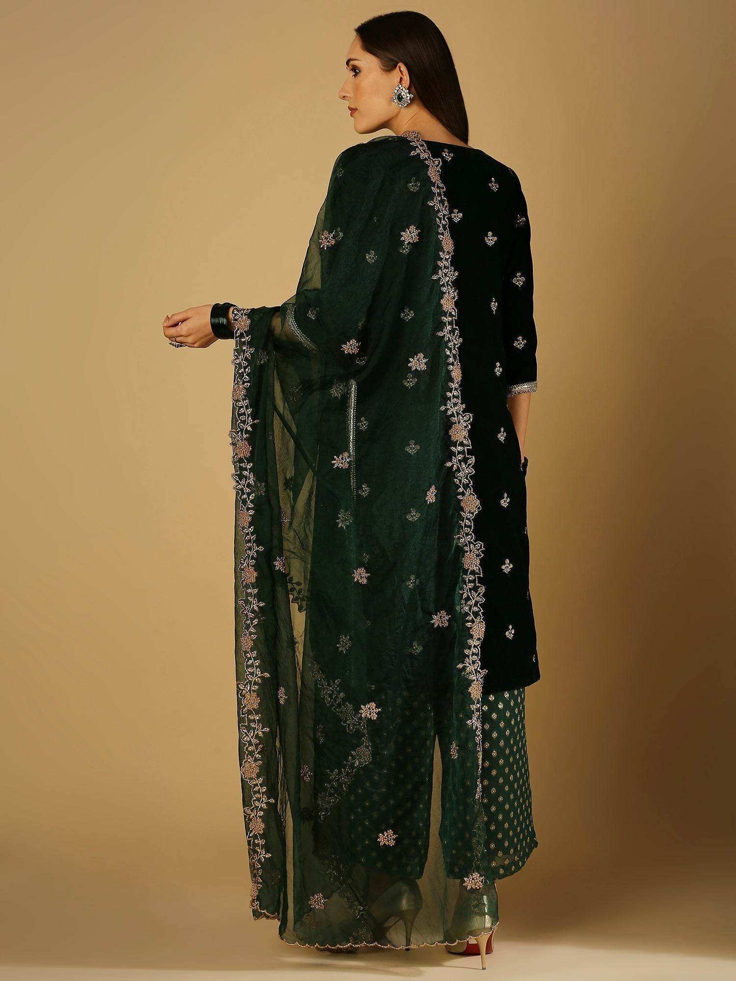 Ruhani-Dupatta - Green - Monk & Mei