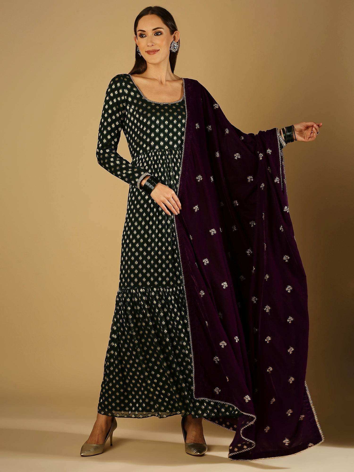 Reah-Anarkali Dress - Green - Monk & Mei