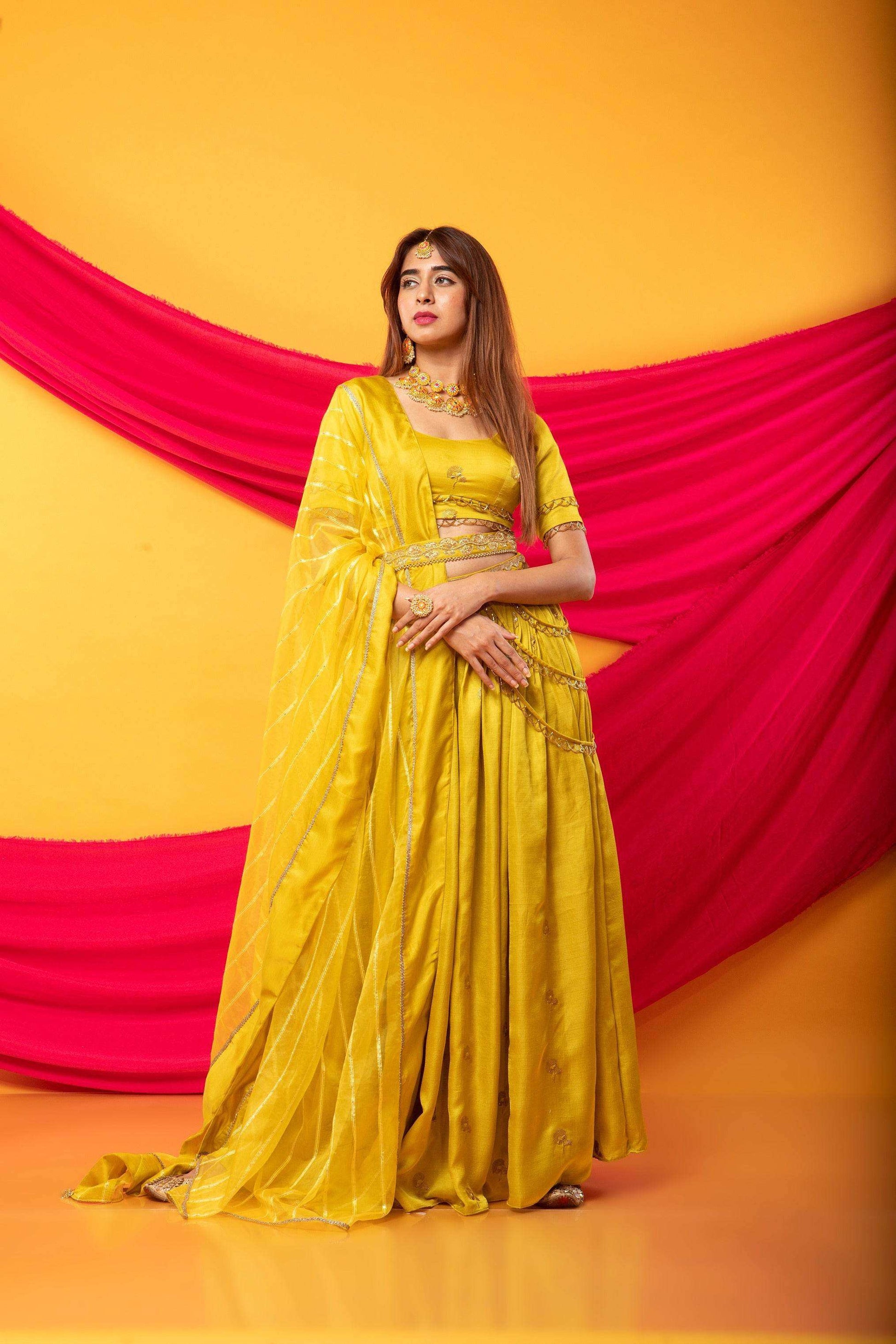Gulkari Lehenga Blouse Set-Canary Yellow - Monk & Mei