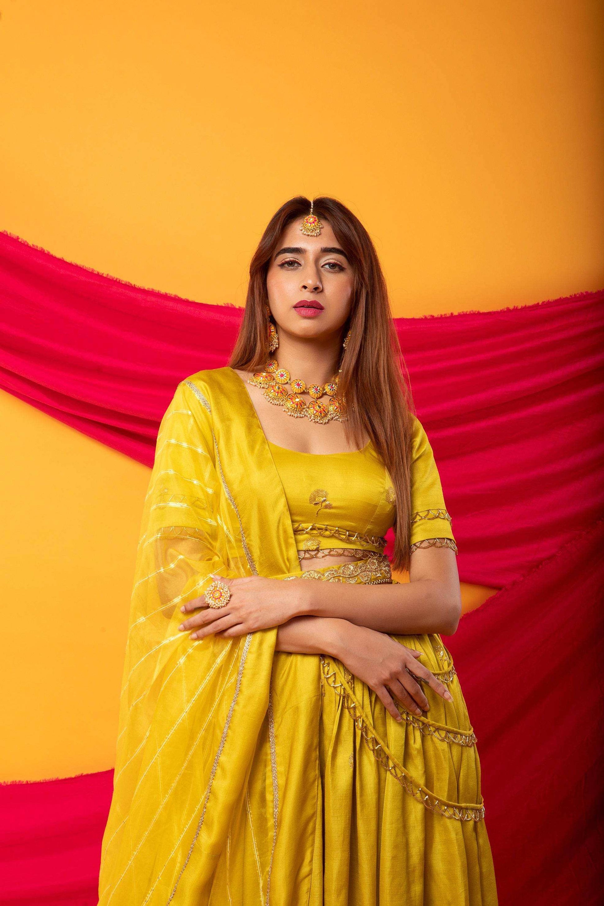 Gulkari Lehenga Blouse Set-Canary Yellow - Monk & Mei