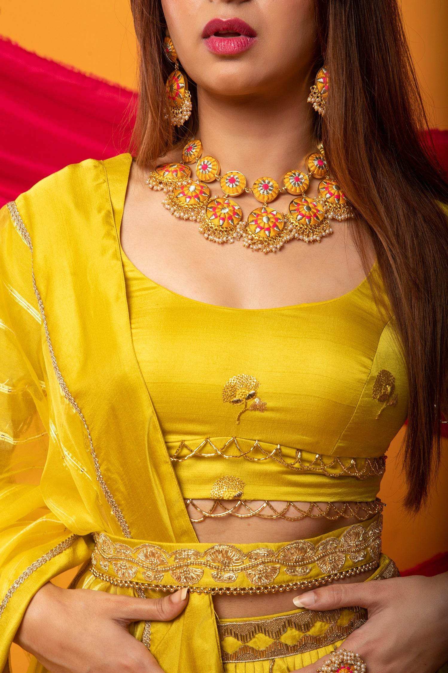 Gulkari Lehenga Blouse Set-Canary Yellow - Monk & Mei
