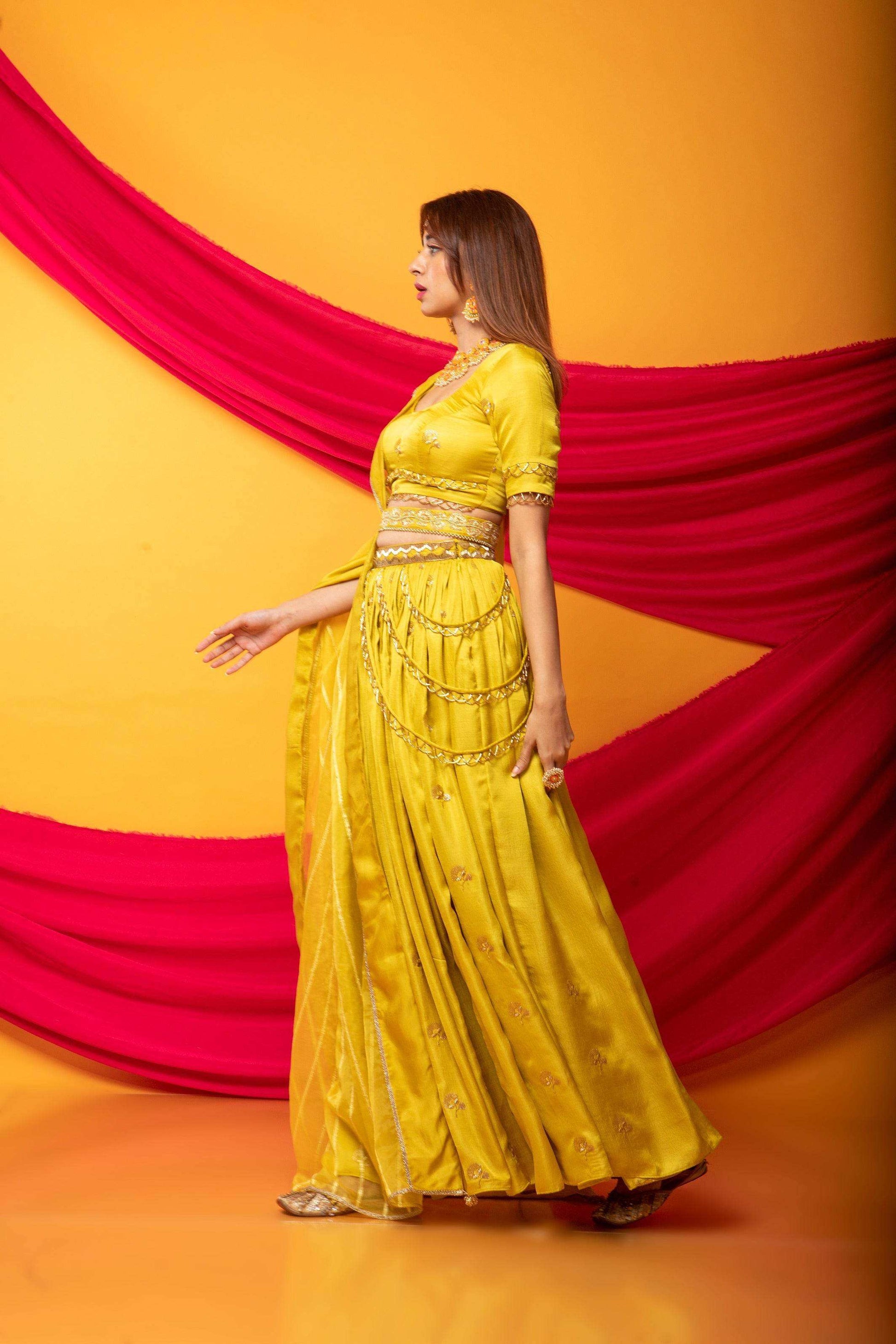 Gulkari Lehenga Blouse Set-Canary Yellow - Monk & Mei