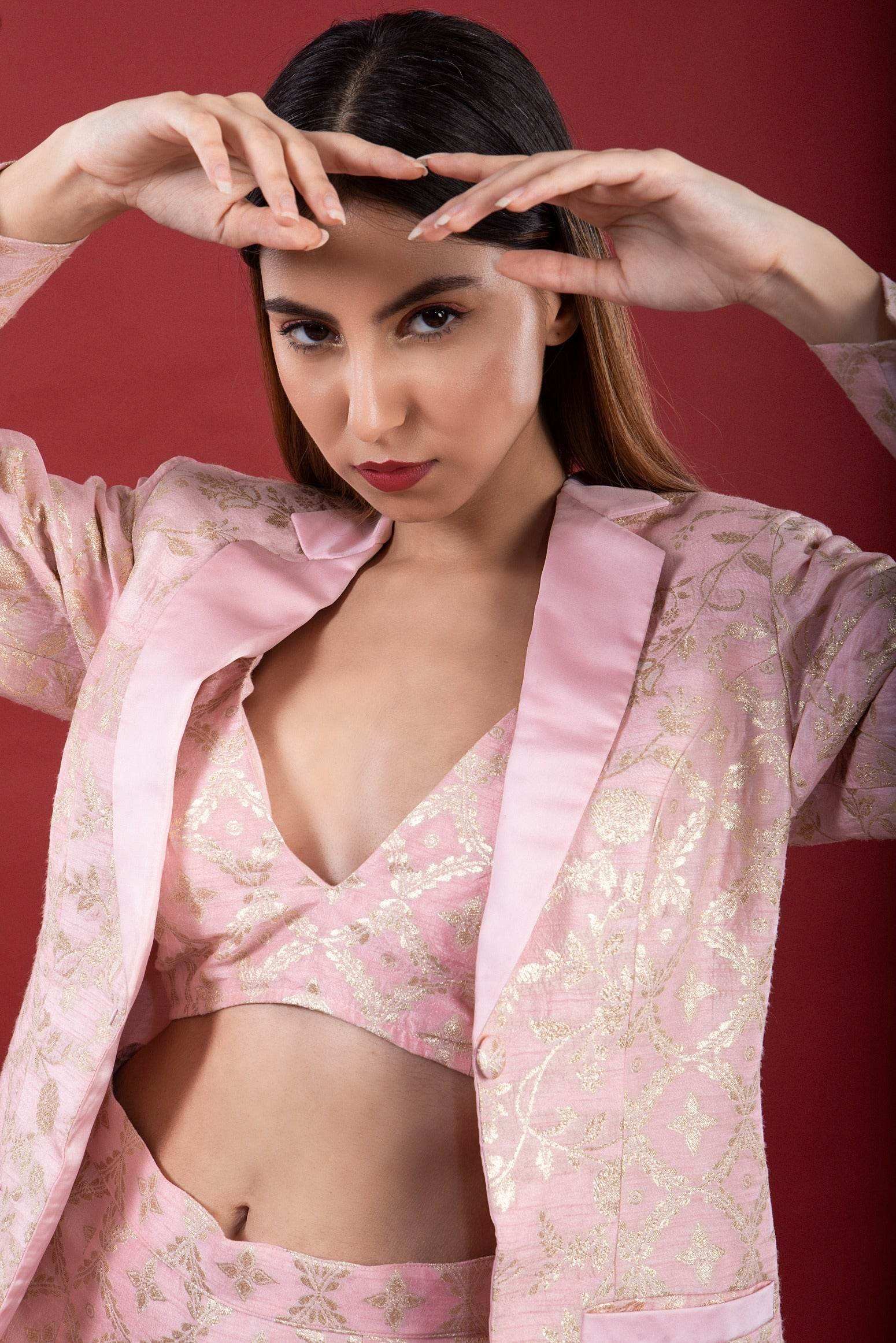 Jheel- Blazer Set - Blush Pink - Monk & Mei