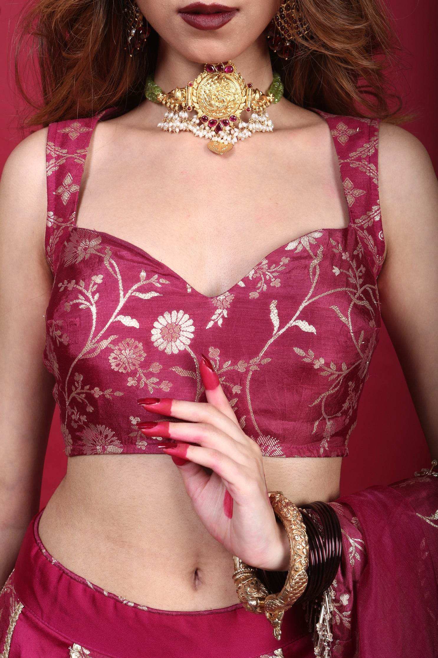 Leela-Brocade Lehenga Set-Plum Purple - Monk & Mei