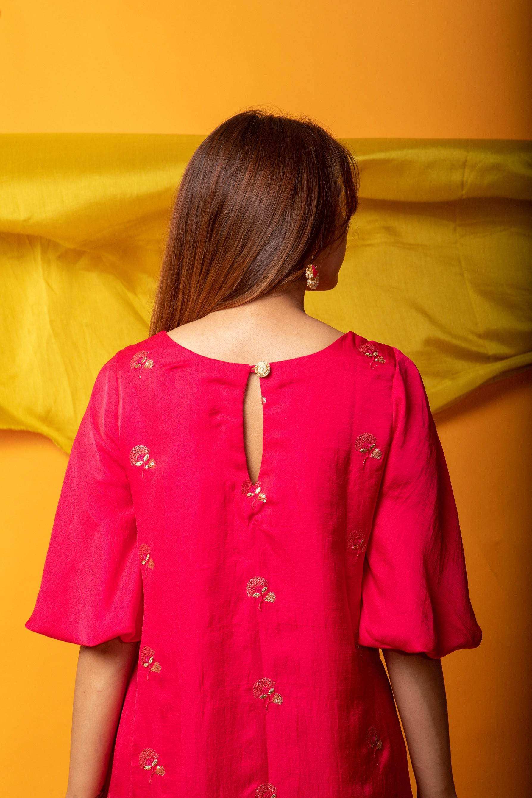 Feroz Kurta and Pant Set-Fuchsia Pink and gold - Monk & Mei