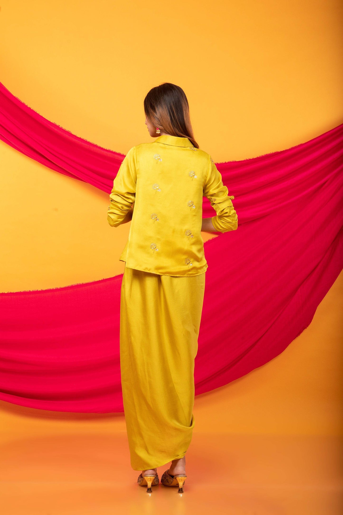 Gulabo Dhoti and Jacket Co-ord Set-Canary Yellow - Monk & Mei