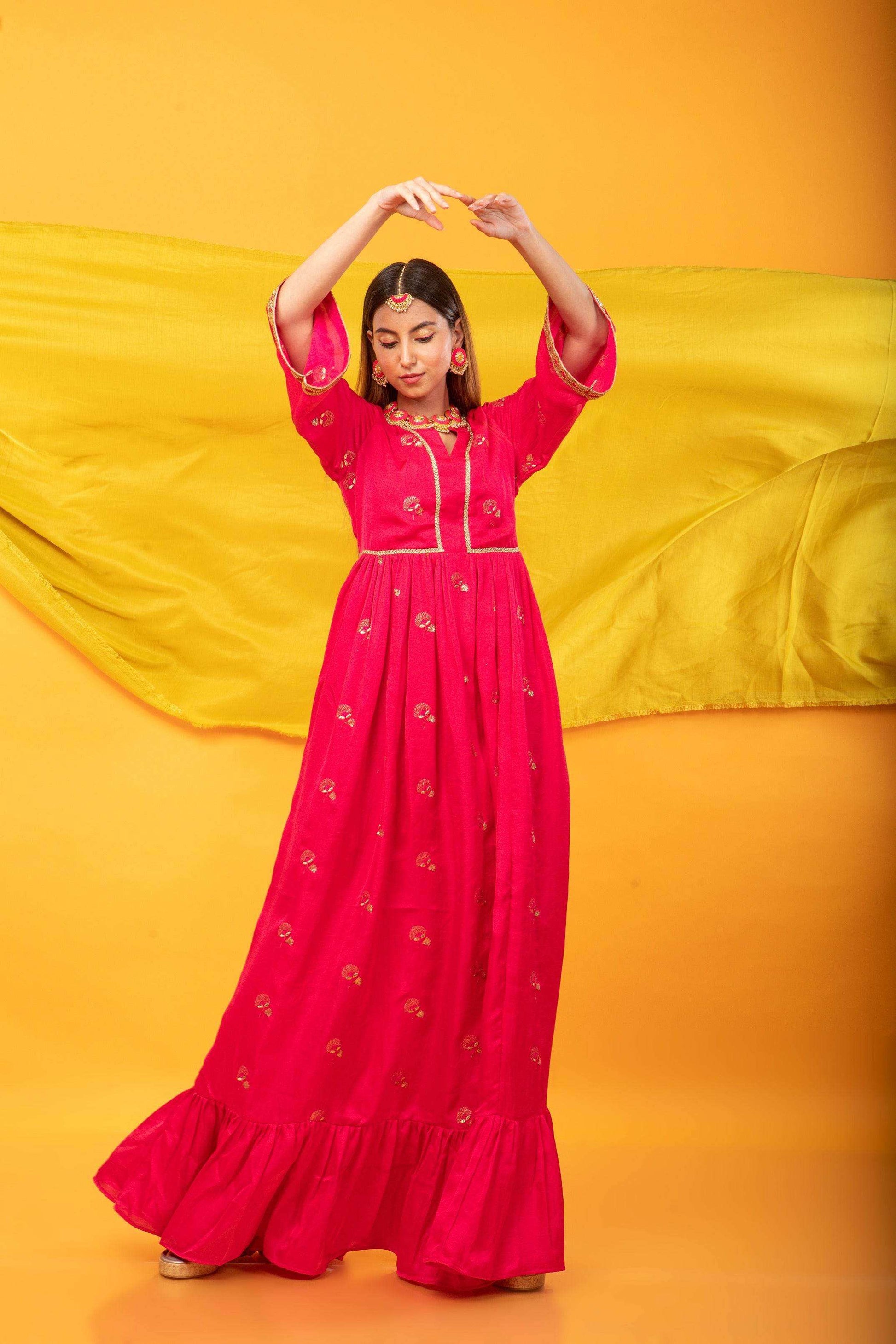 Zunera Kurta-Fuchsia Pink - Monk & Mei