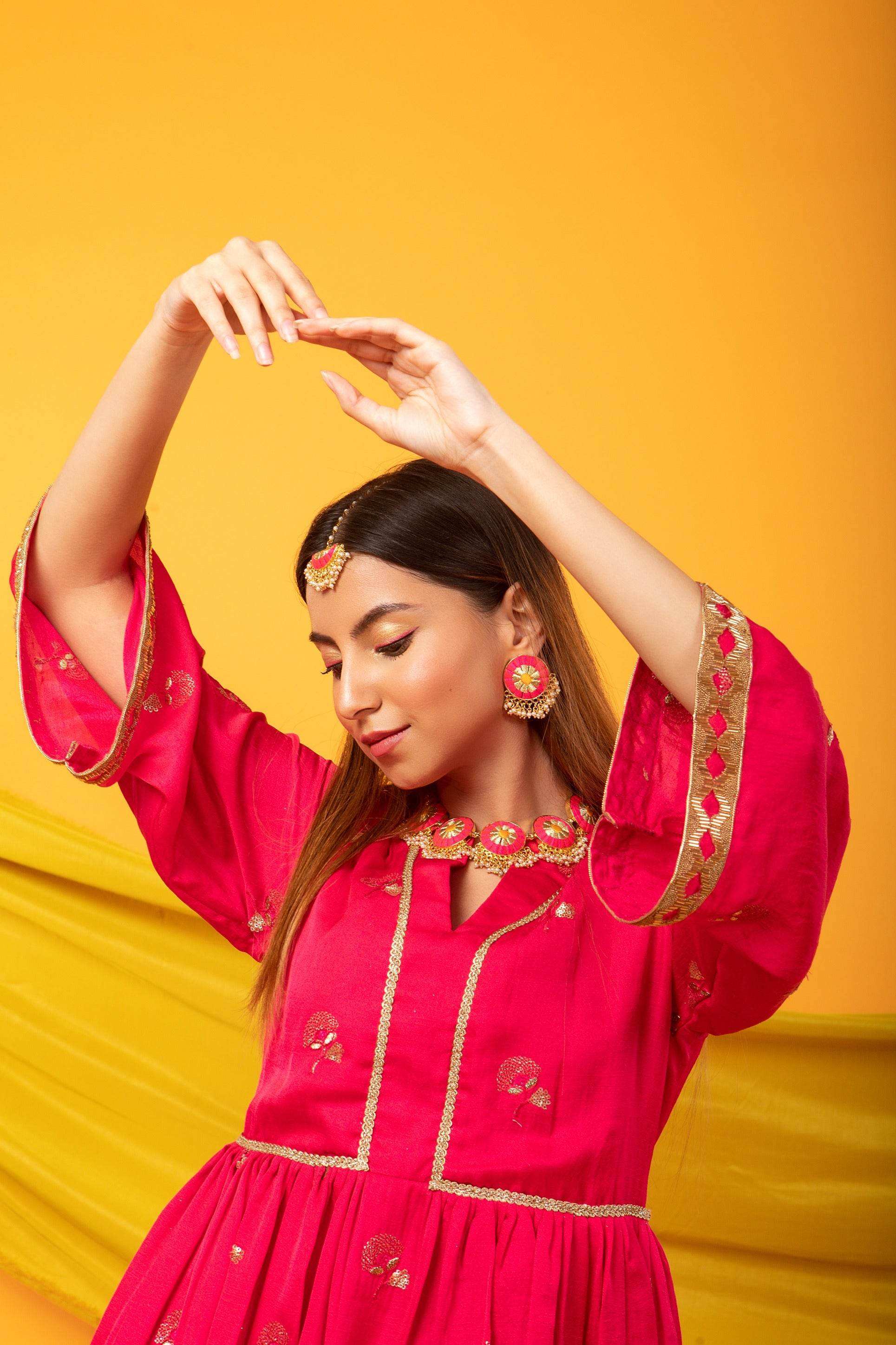 Zunera Kurta-Fuchsia Pink - Monk & Mei