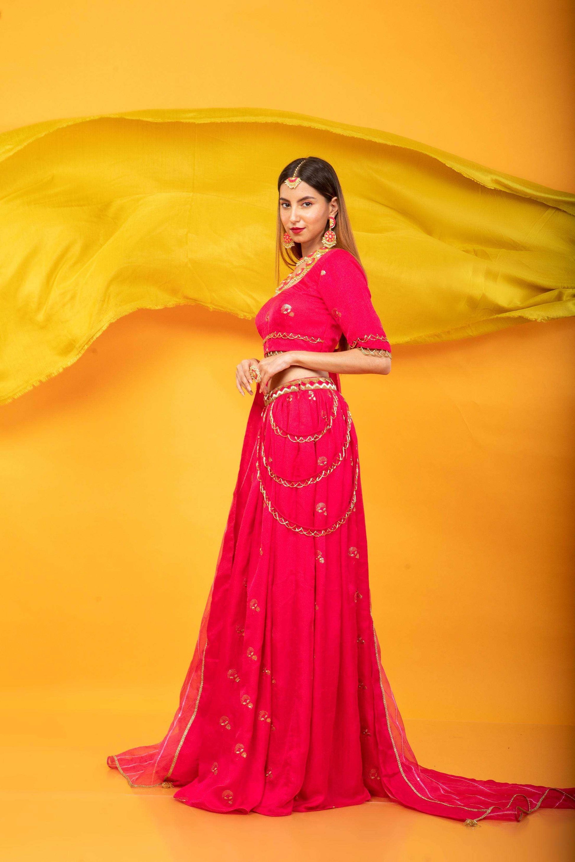 Gulkari Lehenga Set-Fuchsia Pink - Monk & Mei