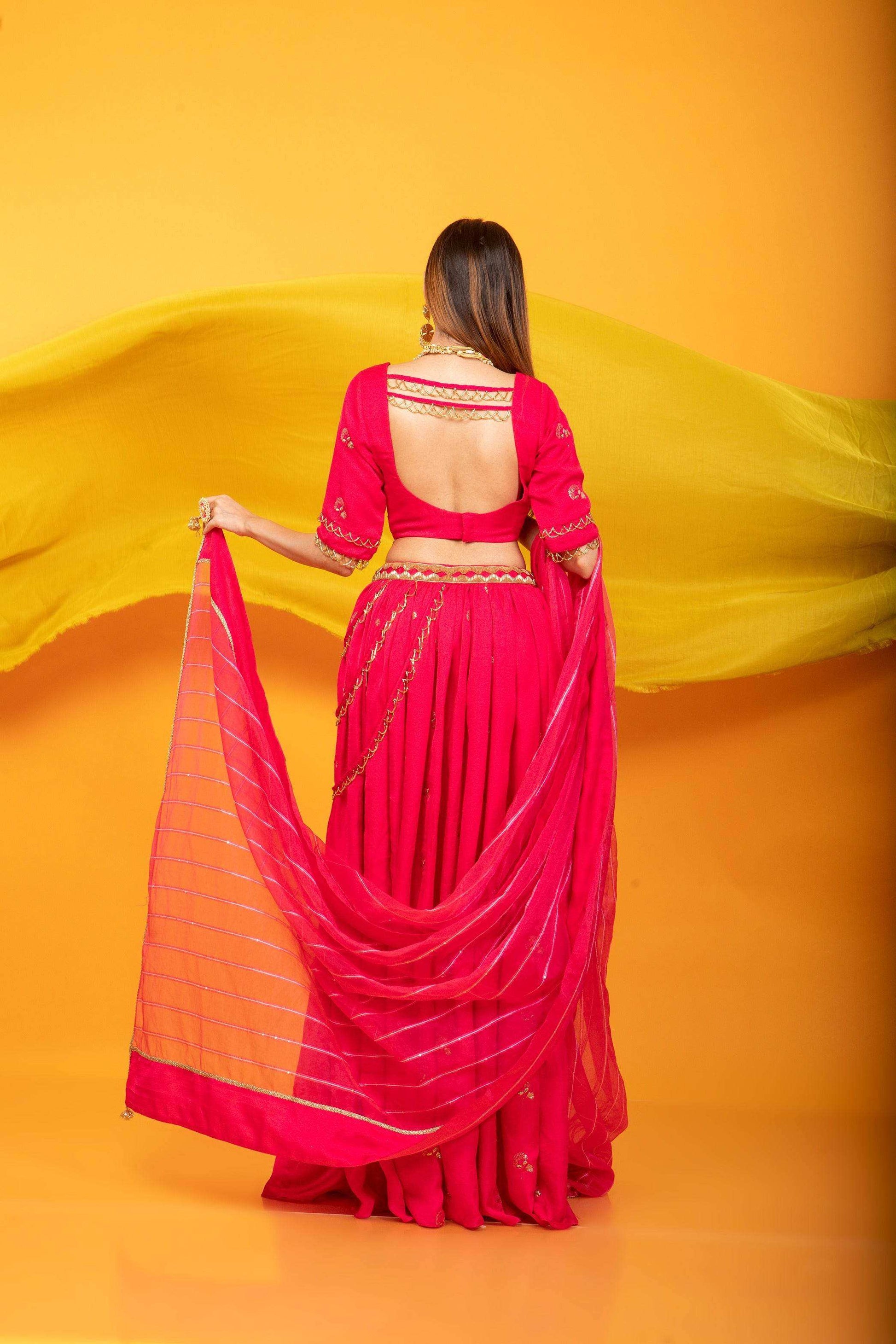 Gulkari Lehenga Set-Fuchsia Pink - Monk & Mei