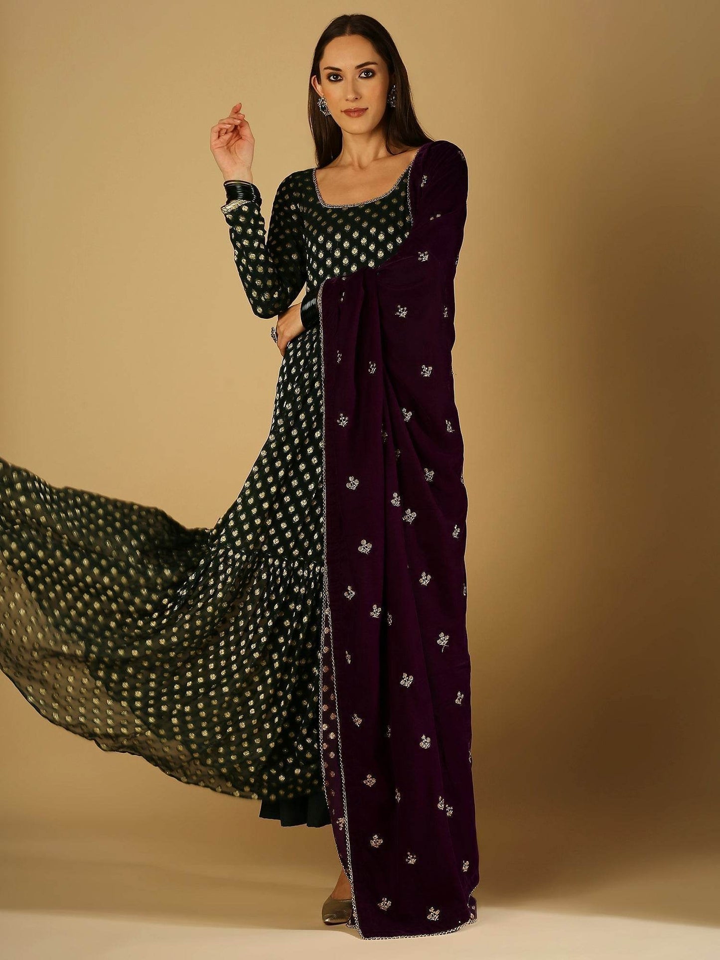 Reah-Anarkali Dress - Green - Monk & Mei