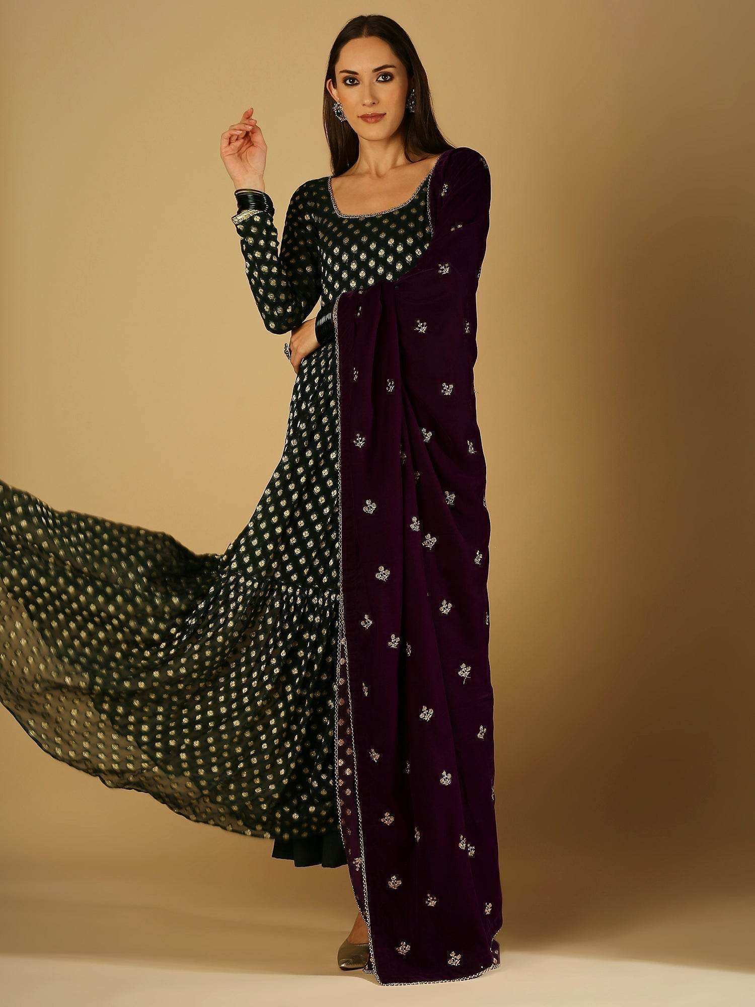 Reah-Anarkali Dress - Green - Monk & Mei