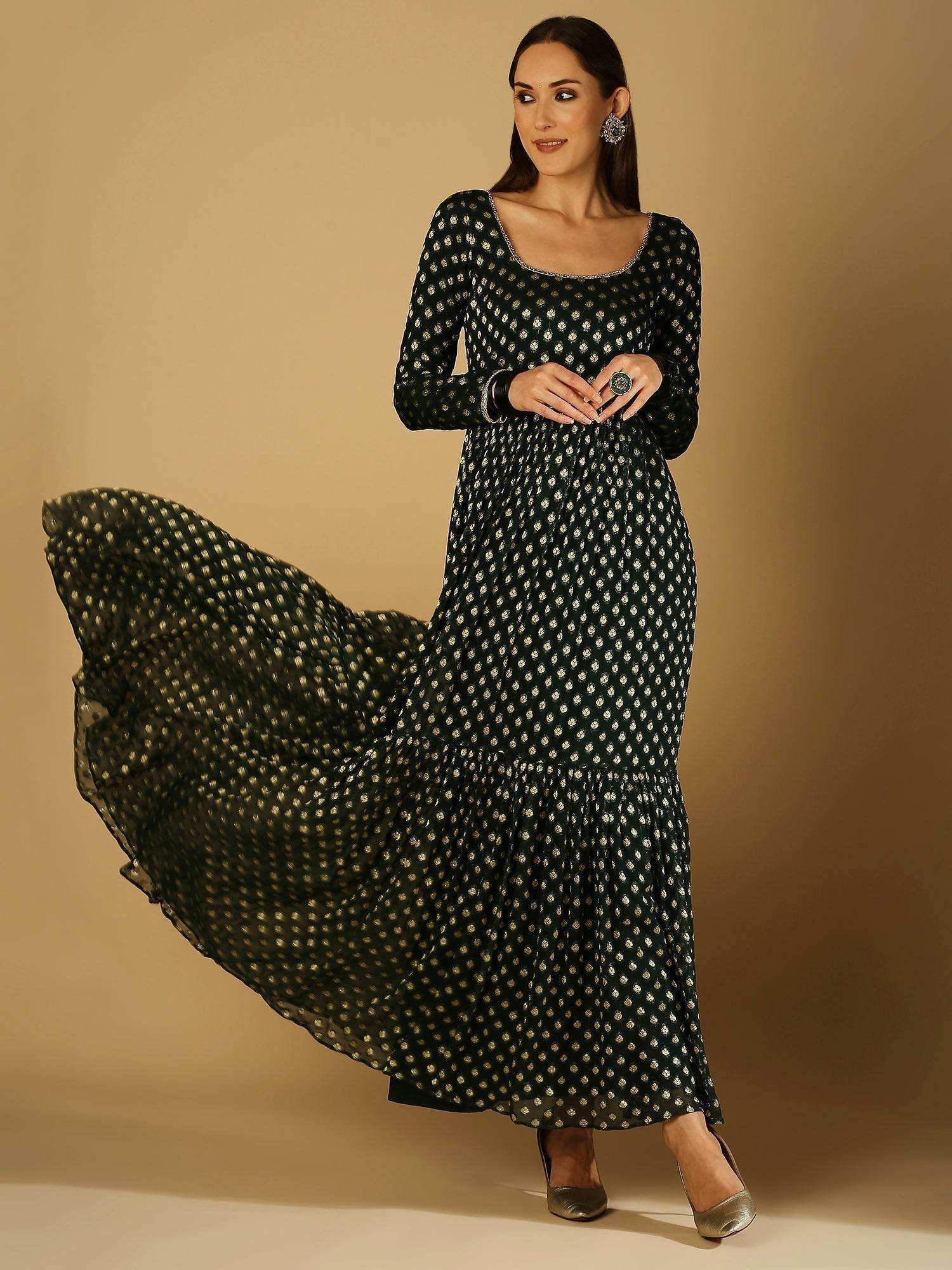 Reah-Anarkali Dress - Green - Monk & Mei