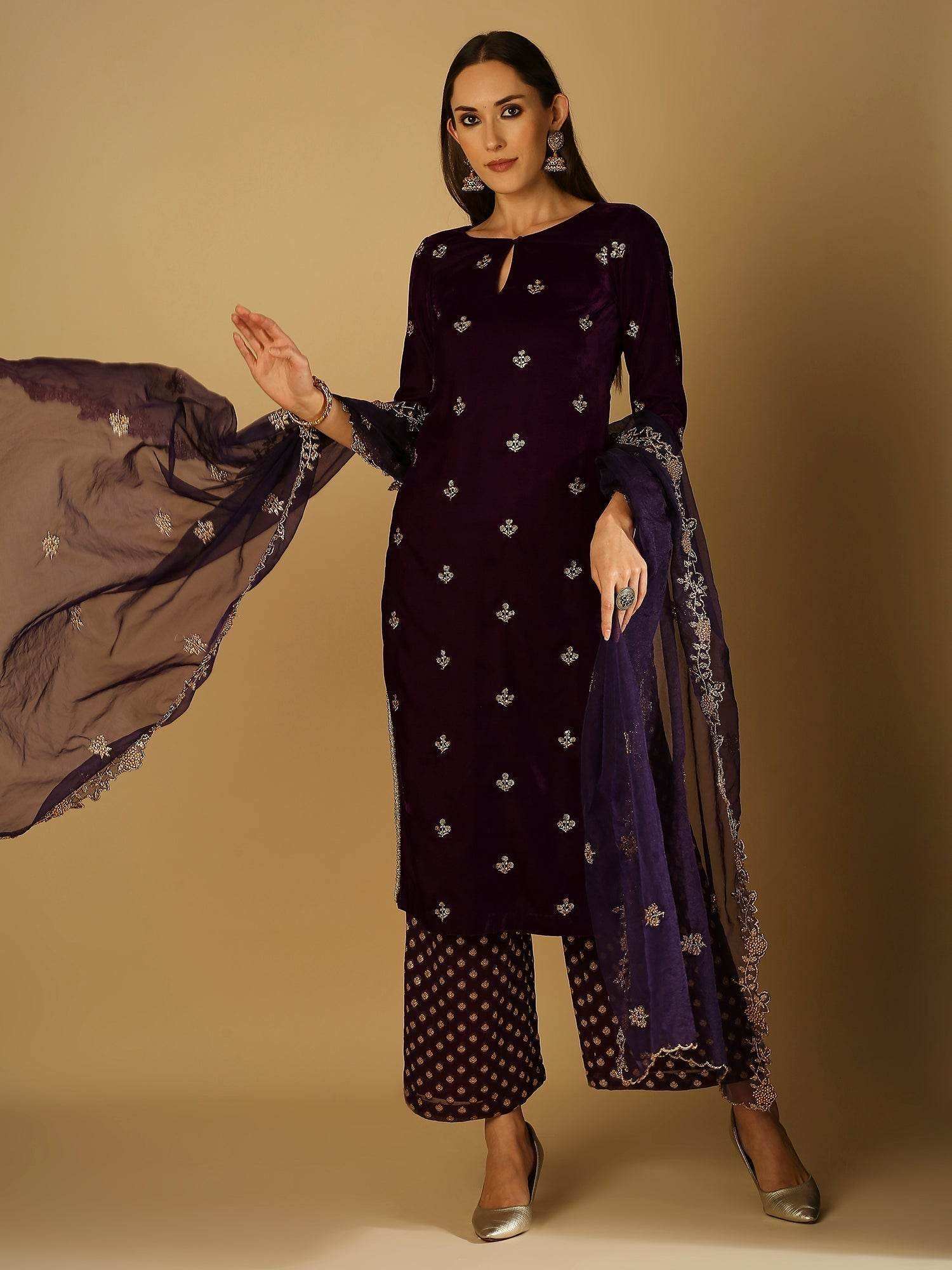 Ruhani-Dupatta - Violet - Monk & Mei
