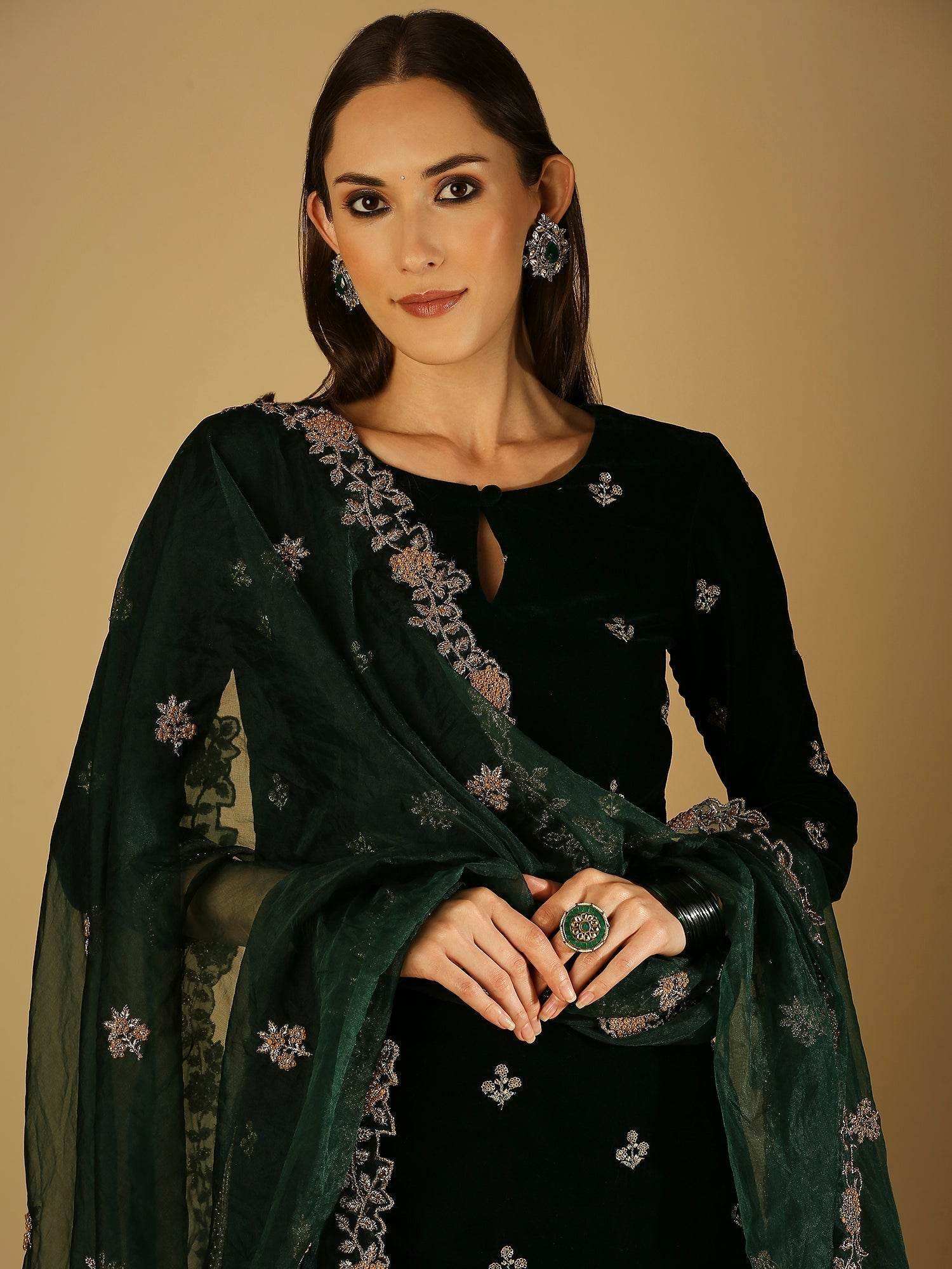 Ruhani-Dupatta - Green - Monk & Mei