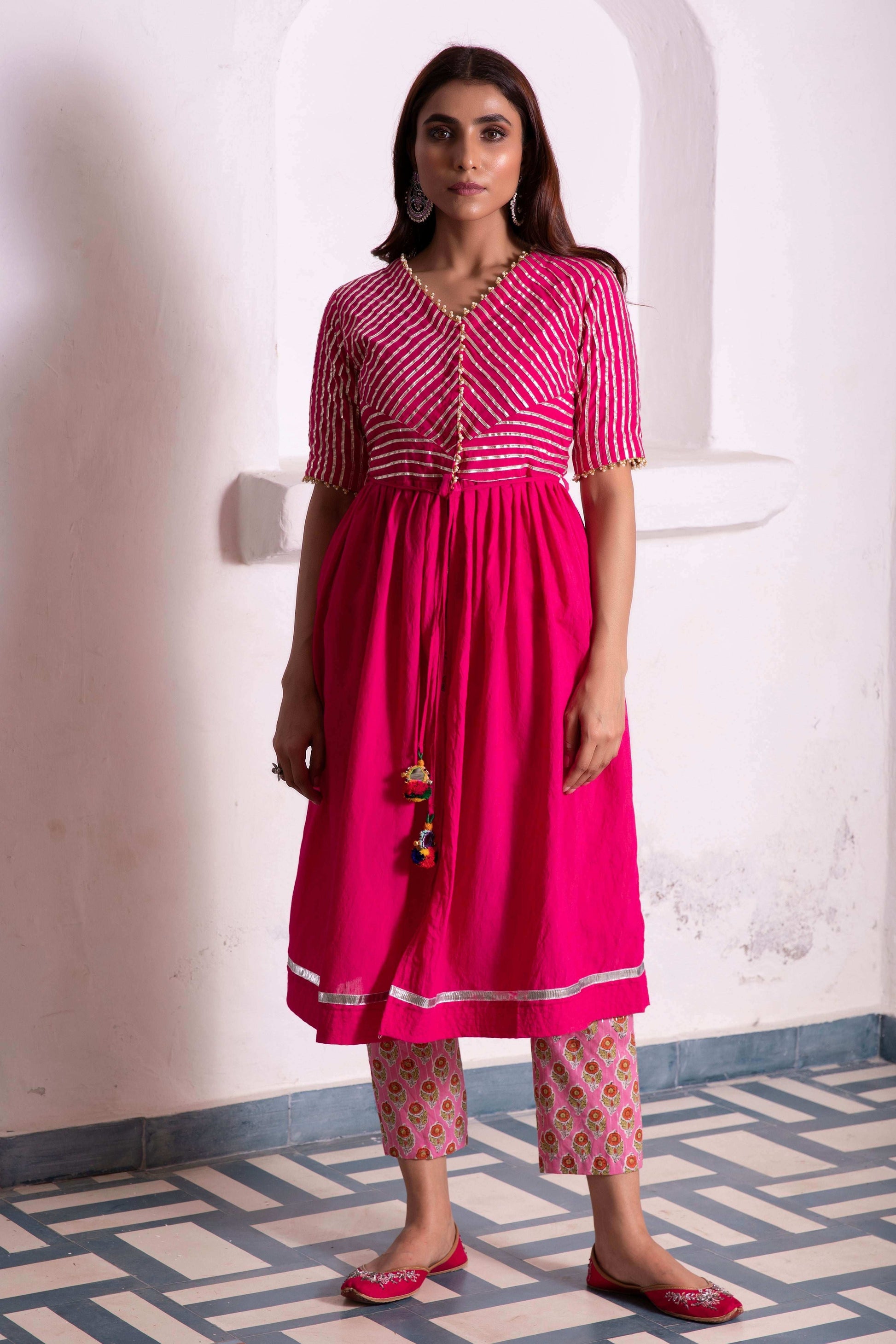 Sitara Kurta Pants - Rani pink - Monk & Mei