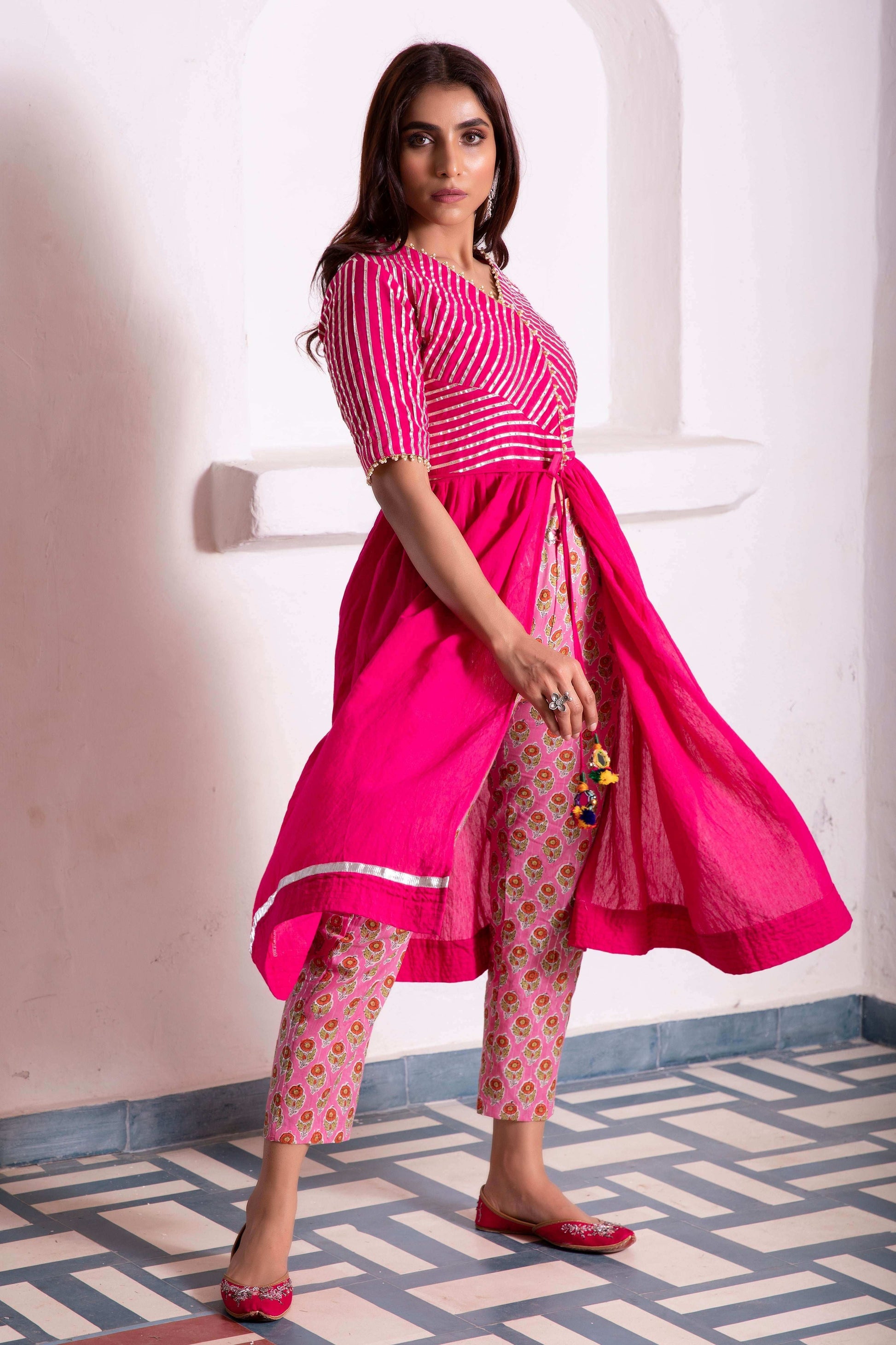 Sitara Kurta Pants - Rani pink - Monk & Mei