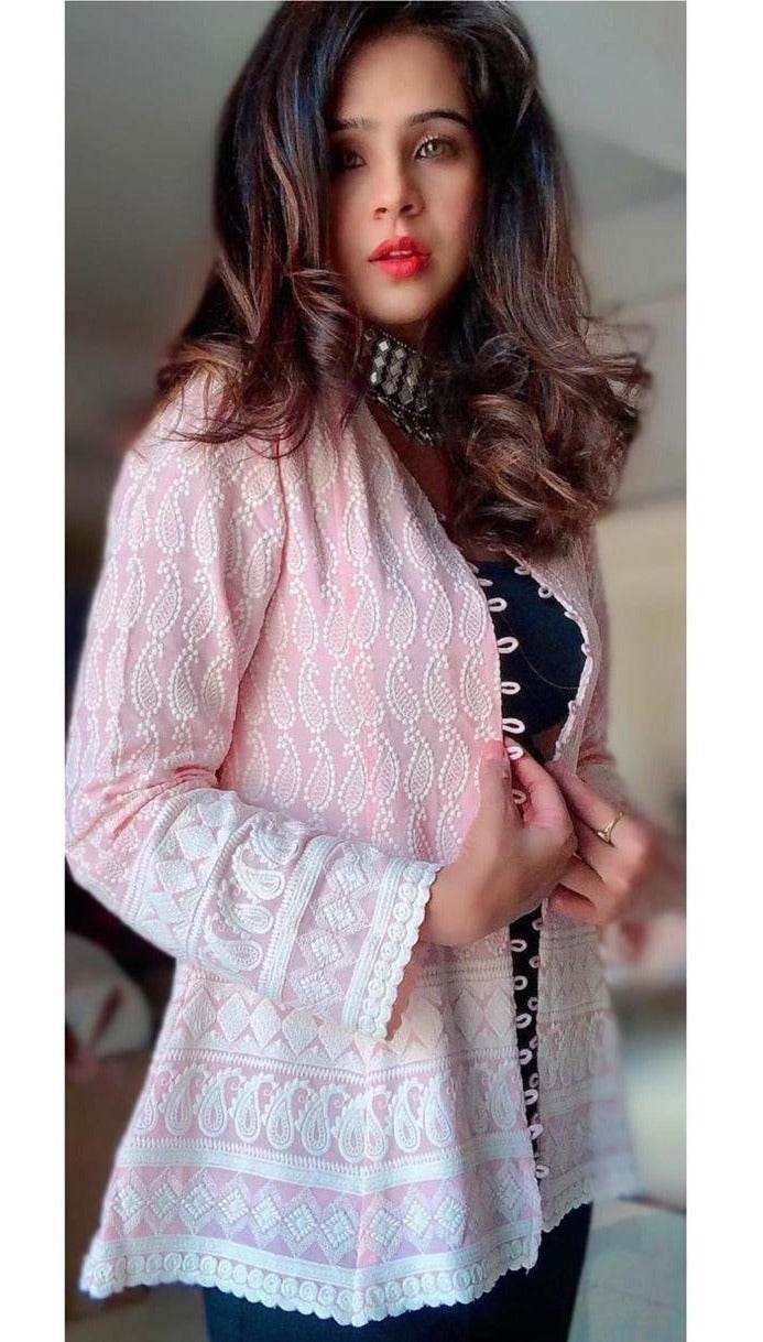 UFF CHIKANKARI JACKET - Baby Pink - Monk & Mei