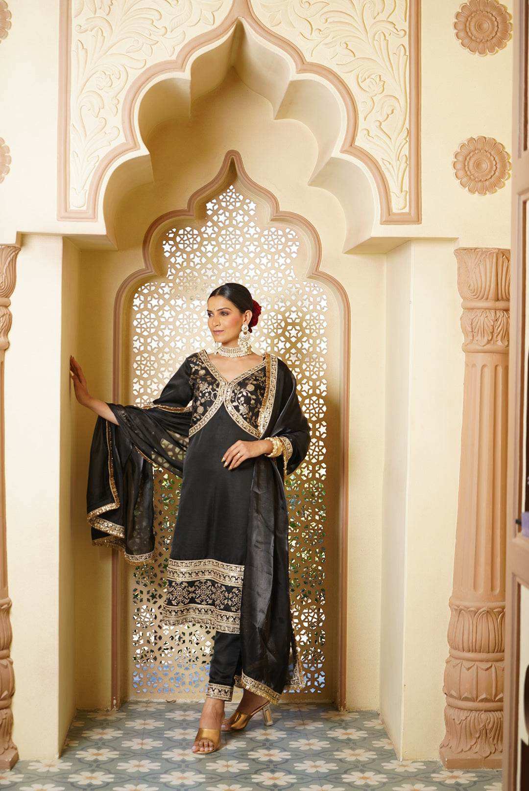 Ghazal Brocade Kurta, Sharara & Dupatta - Monk & Mei