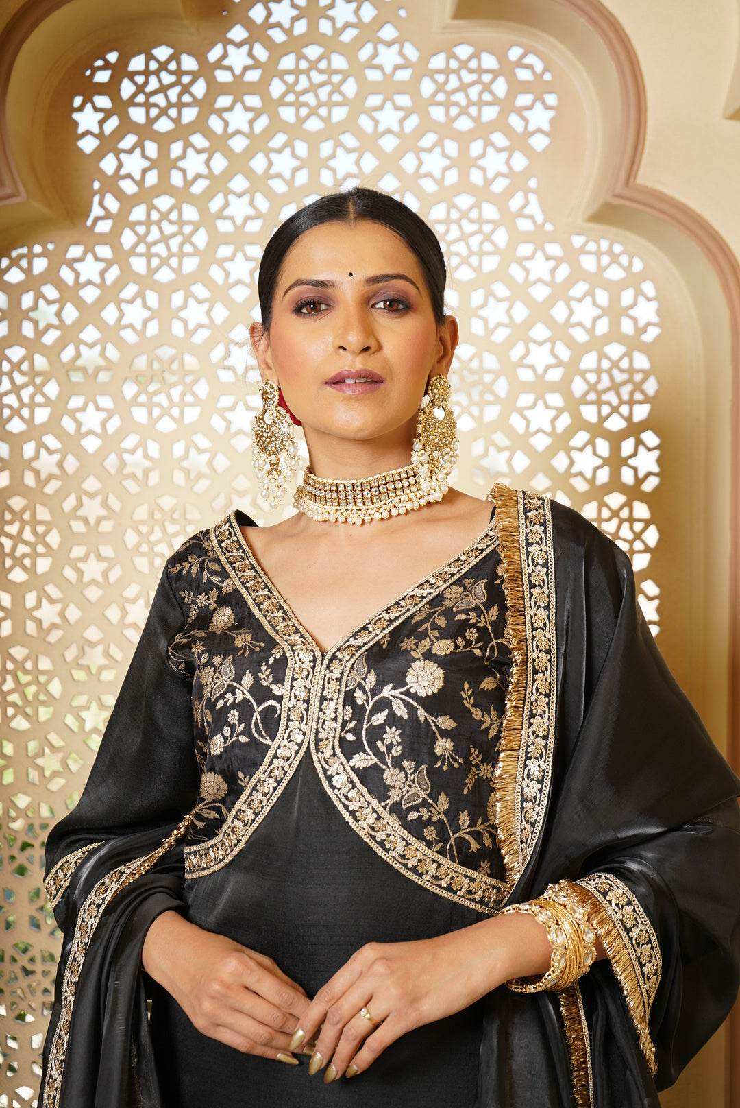 Ghazal Brocade Kurta, Sharara & Dupatta - Monk & Mei