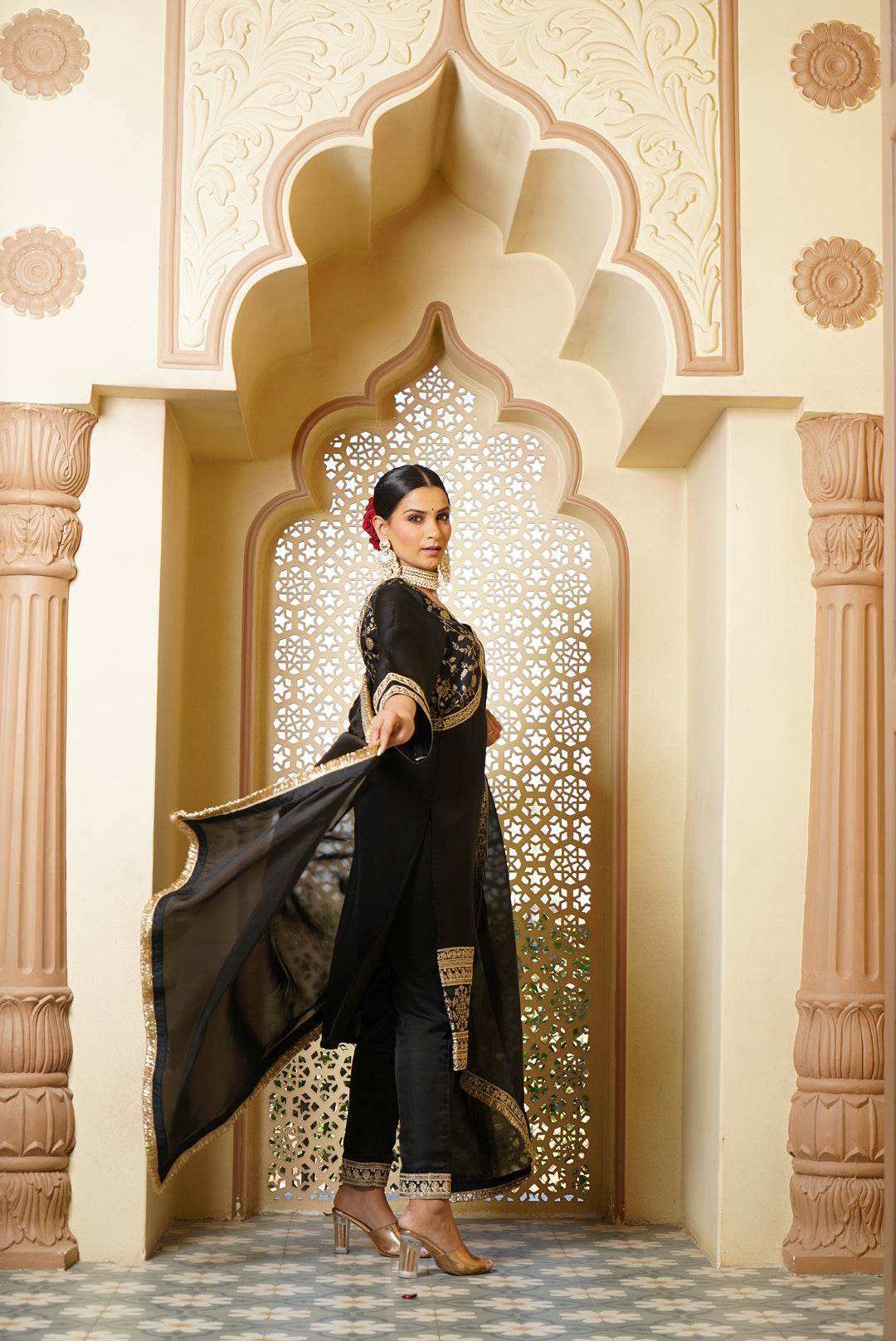 Ghazal Brocade Kurta, Sharara & Dupatta - Monk & Mei