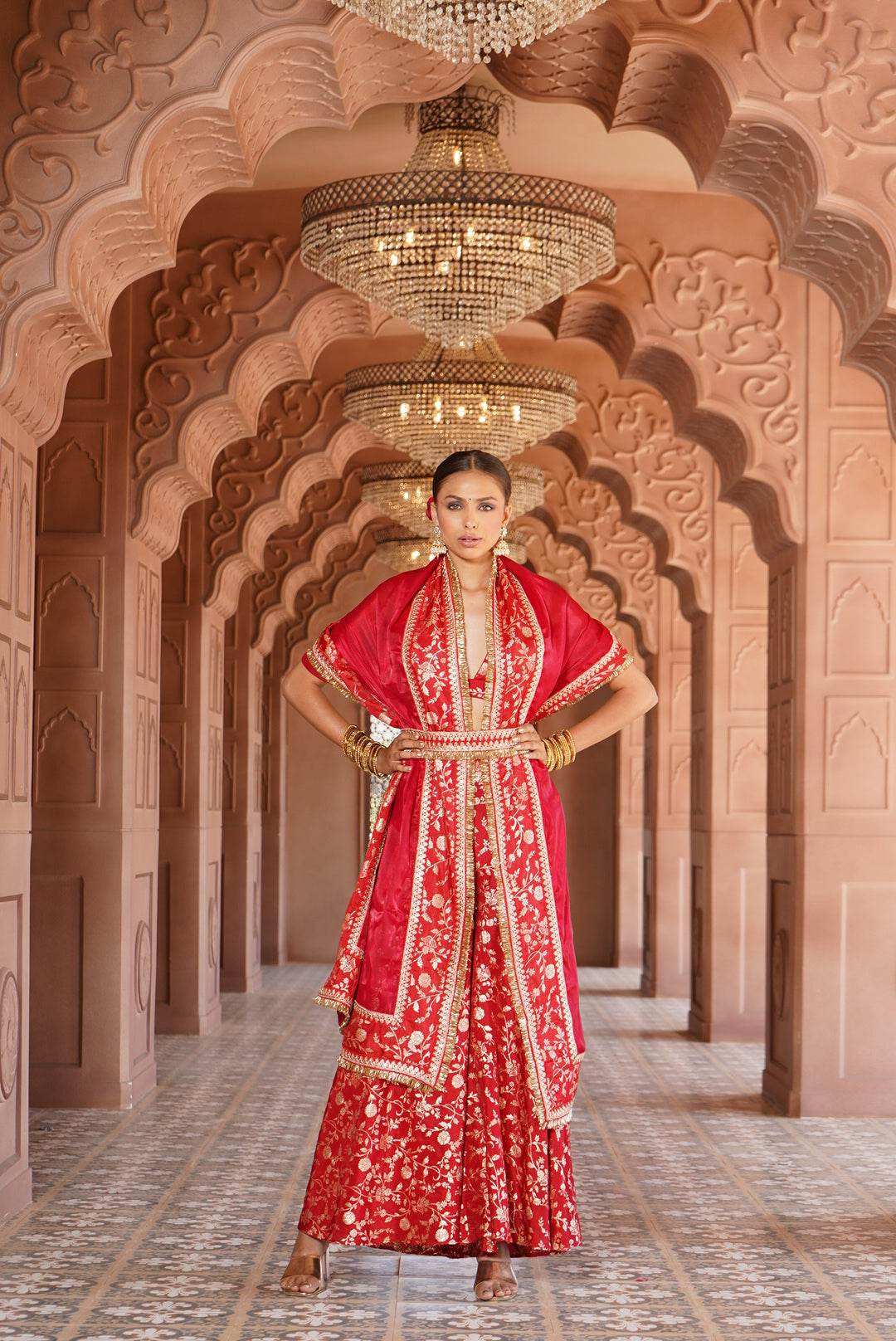 Hiya Brocade Blouse and pants with Dupatta - Monk & Mei