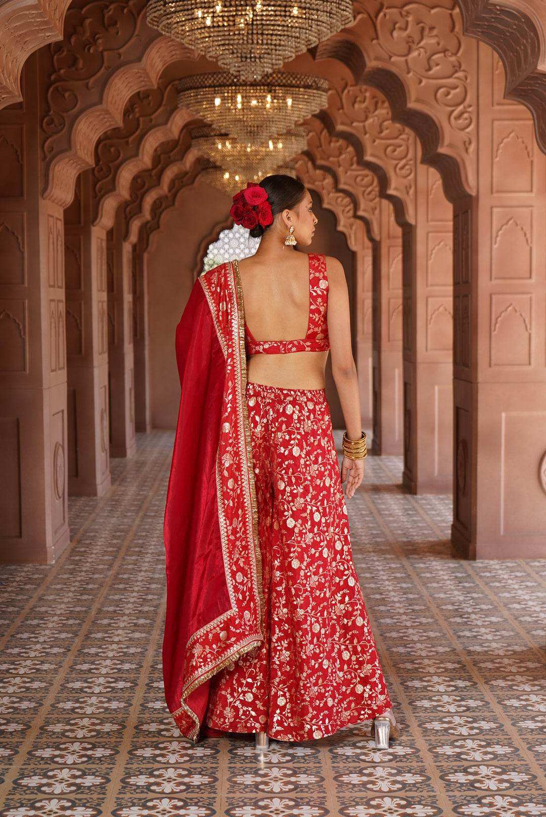 Hiya Brocade Blouse and pants with Dupatta - Monk & Mei