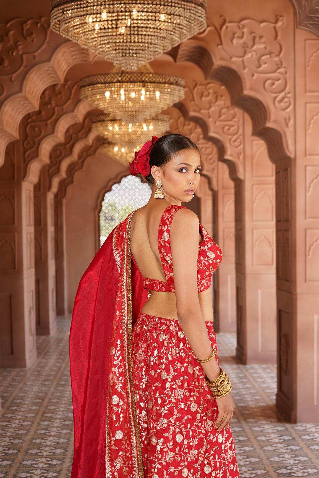 Hiya Brocade Blouse and pants with Dupatta - Monk & Mei