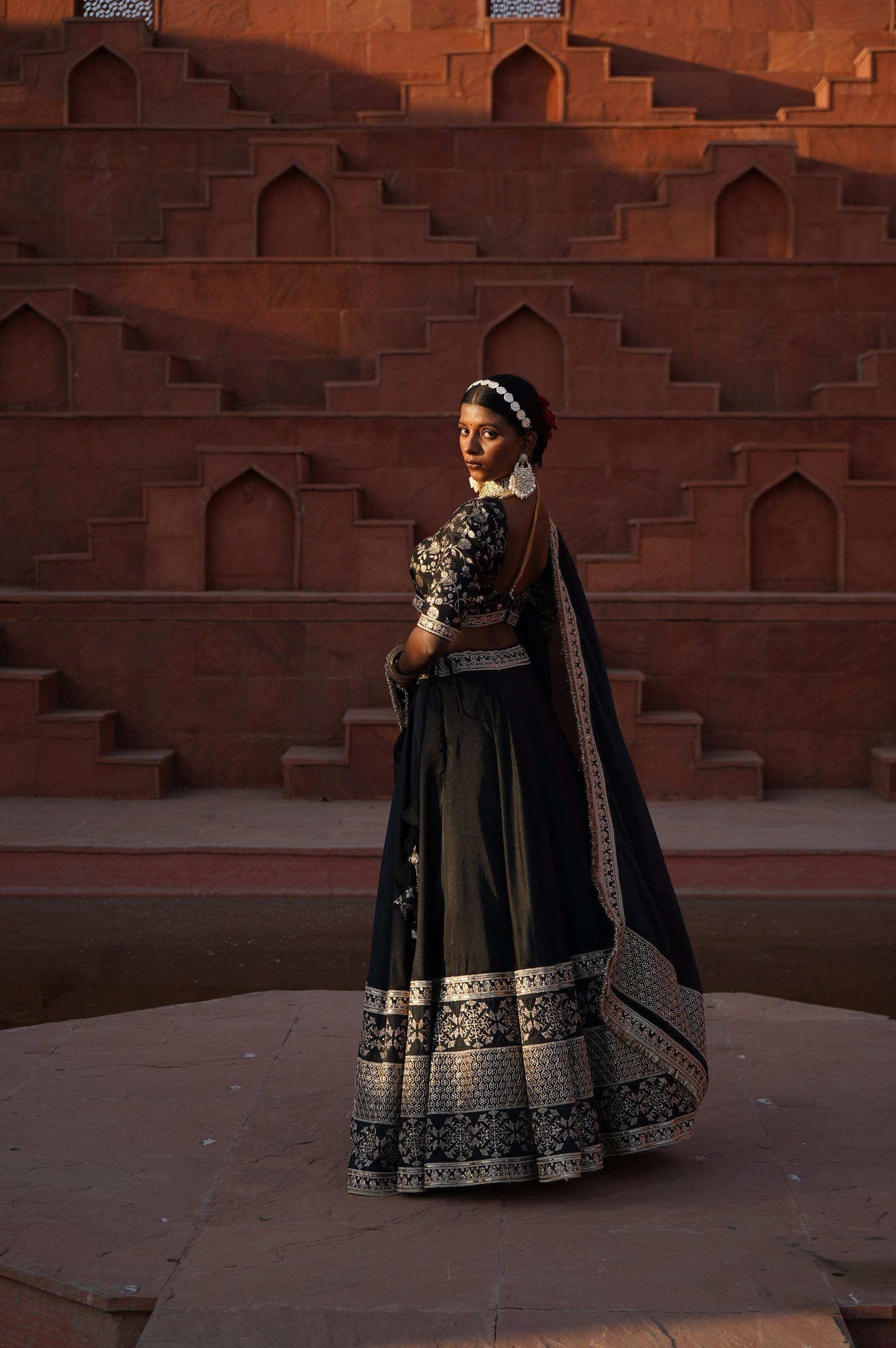 Ziana Silk Lehenga with Brocade blouse and Dupatta - Monk & Mei