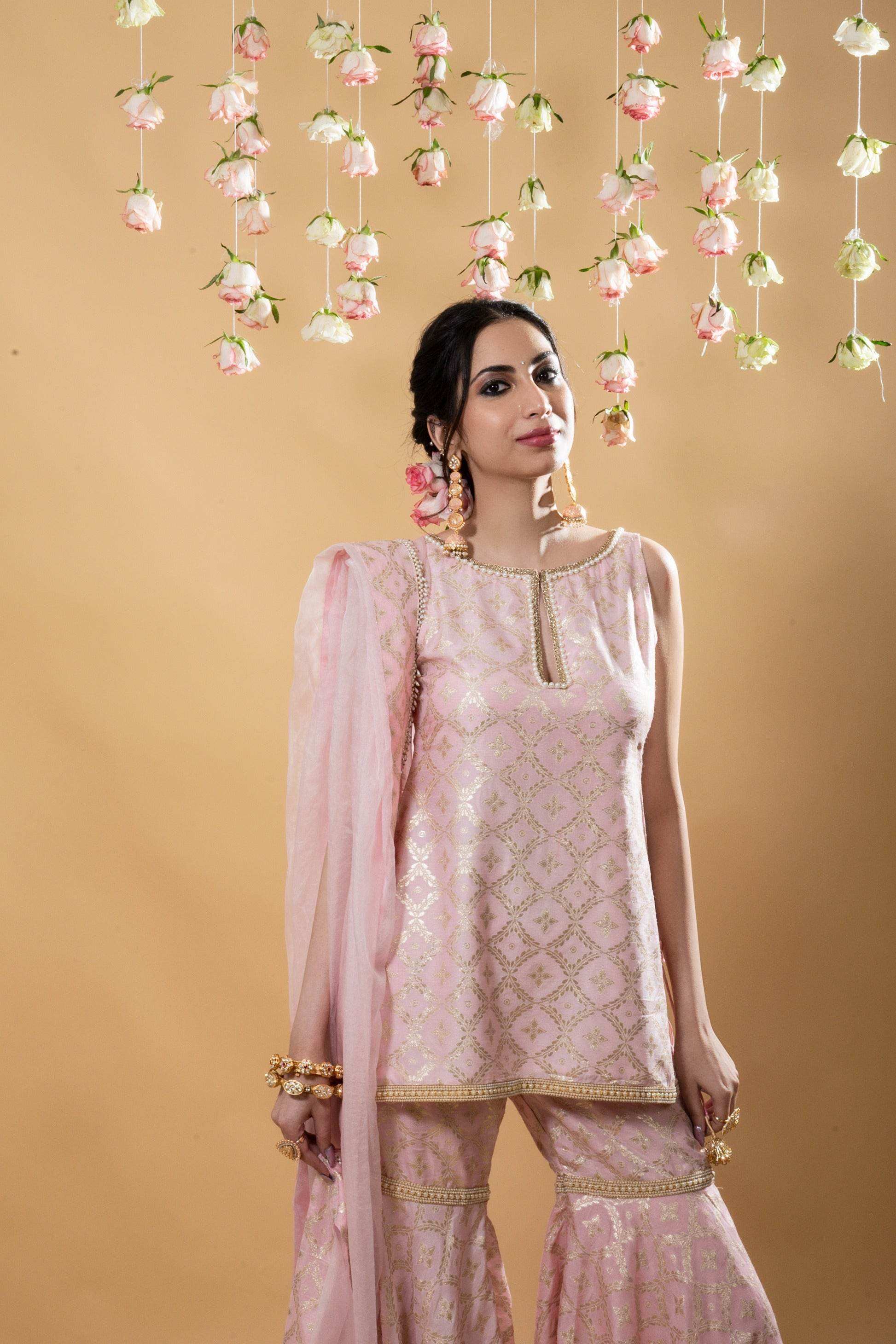 Vani - Kurta, Sharara & Dupatta Powder Pink - Monk & Mei