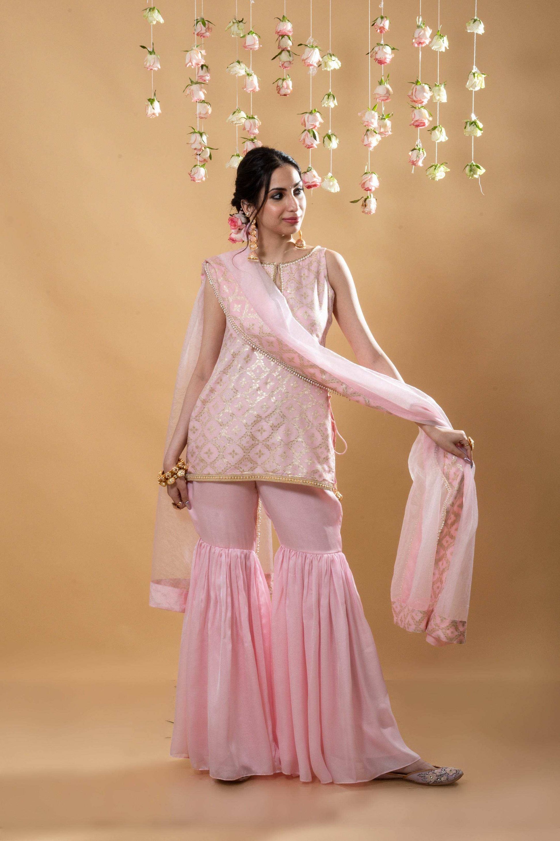 Heera - Kurta, Sharara & Dupatta Powder Pink - Monk & Mei