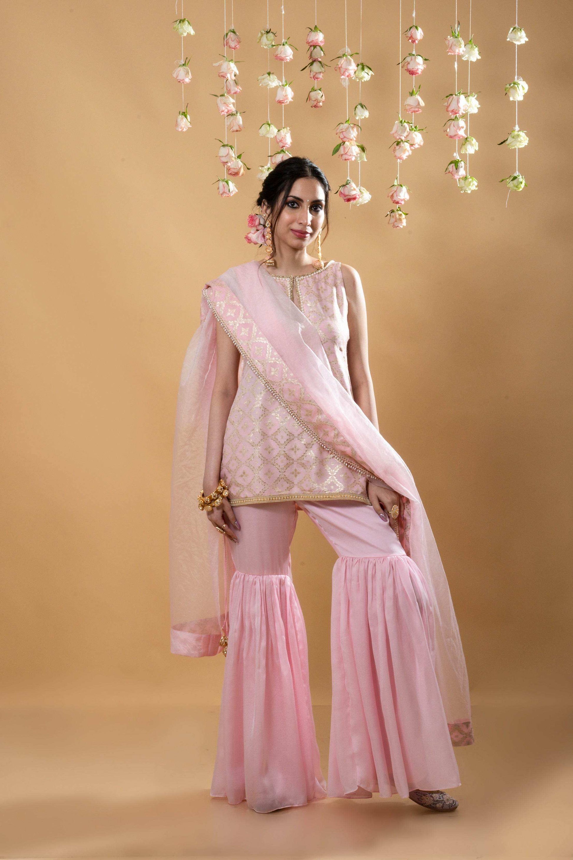 Heera - Kurta, Sharara & Dupatta Powder Pink - Monk & Mei