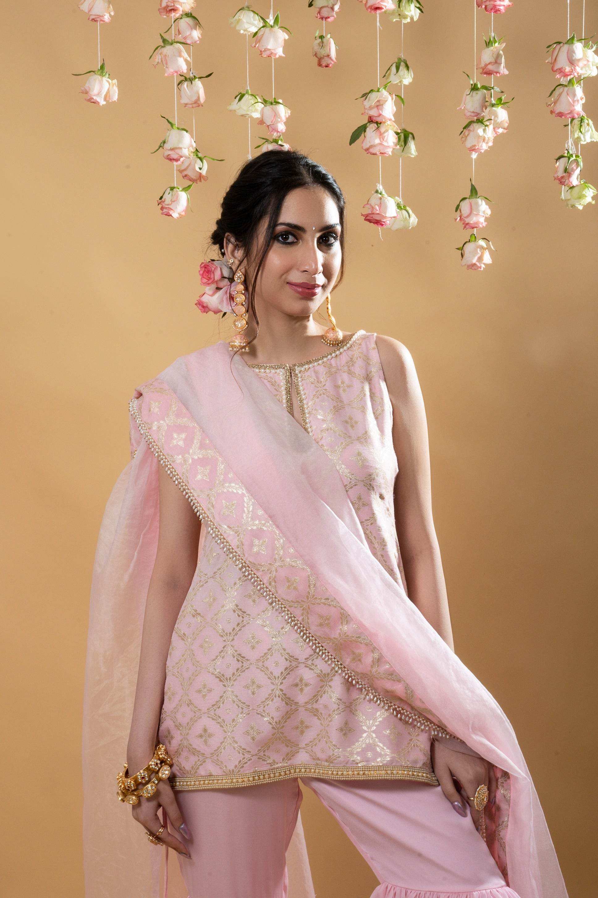 Heera - Kurta, Sharara & Dupatta Powder Pink - Monk & Mei