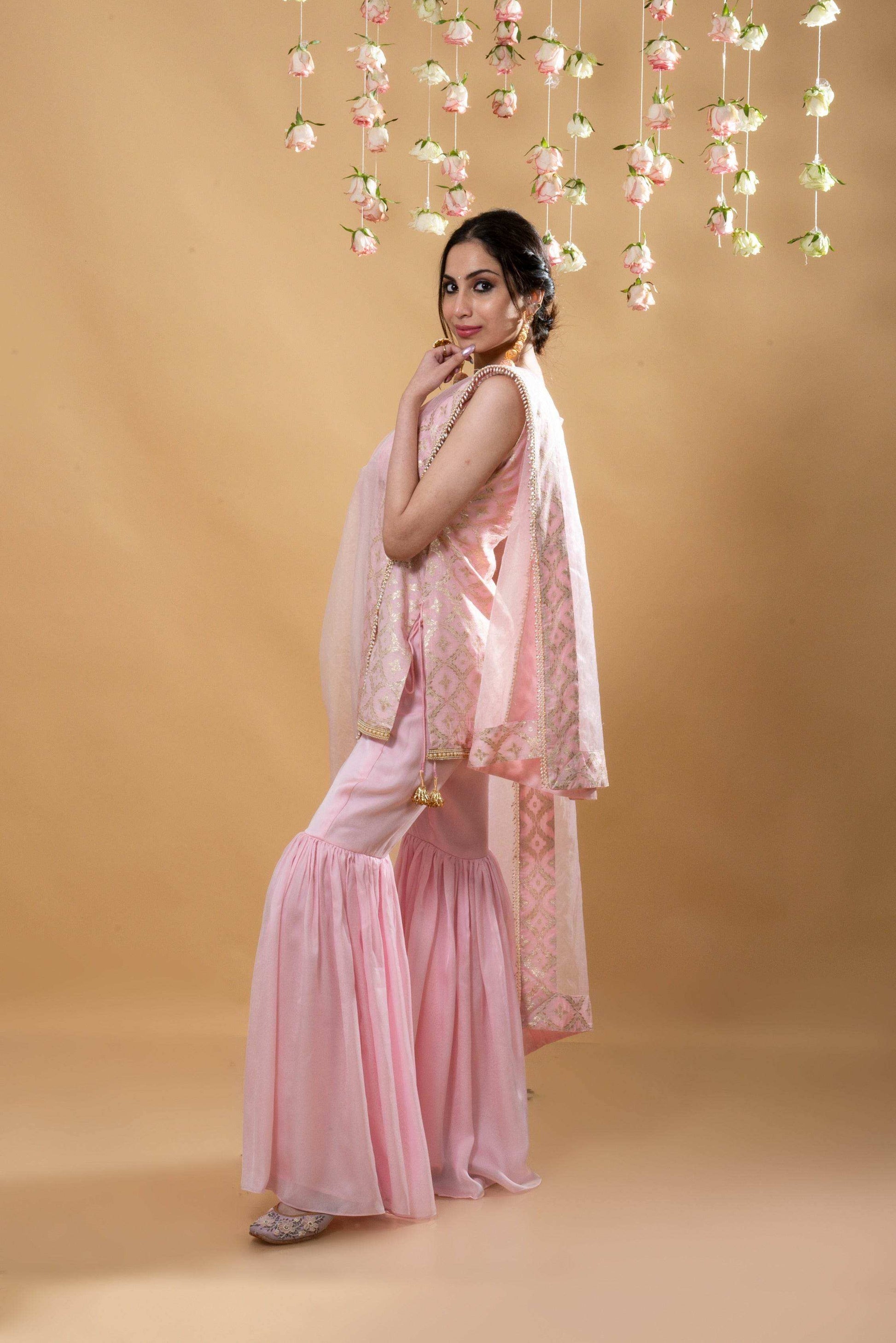 Heera - Kurta, Sharara & Dupatta Powder Pink - Monk & Mei