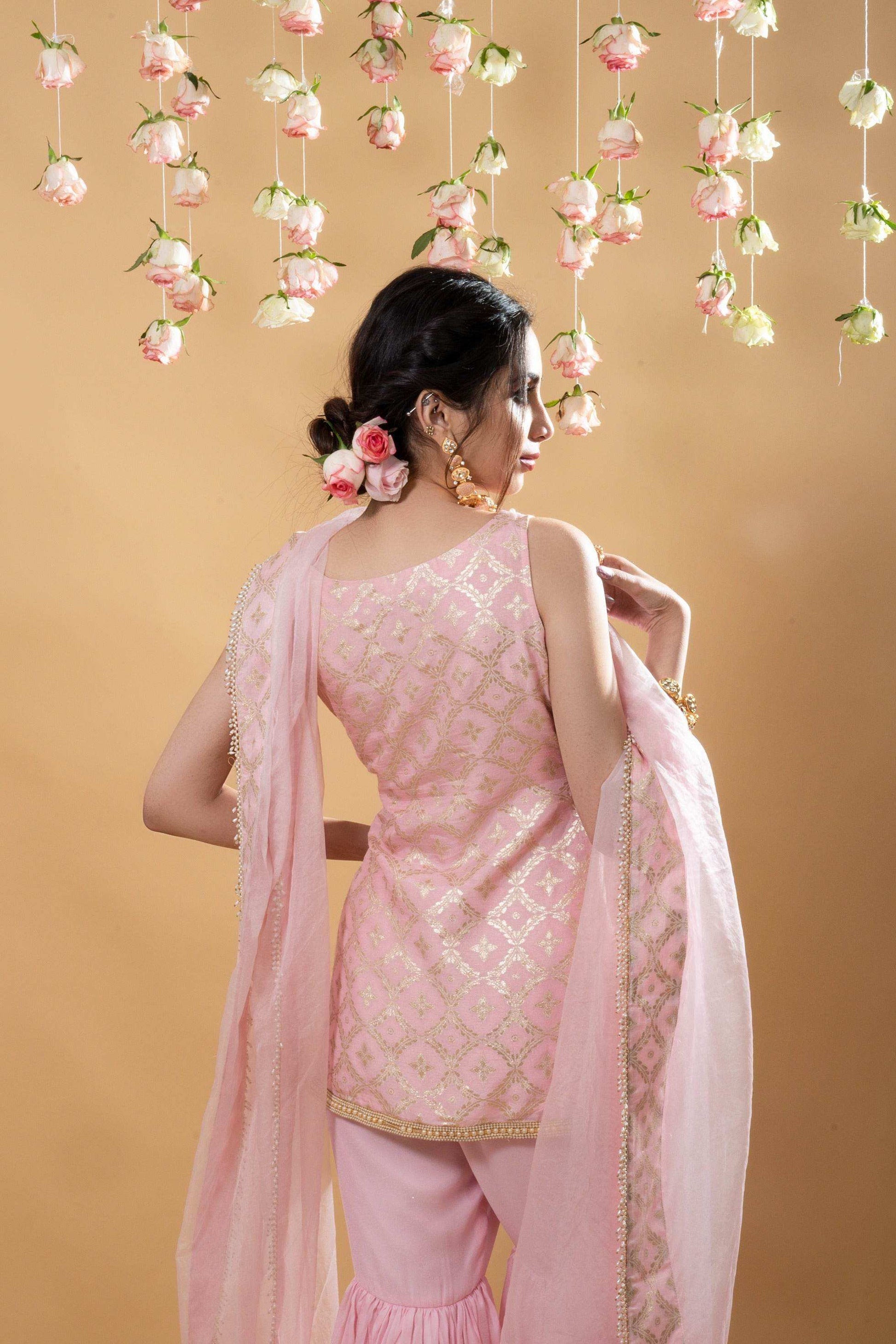 Vani - Kurta, Sharara & Dupatta Powder Pink - Monk & Mei