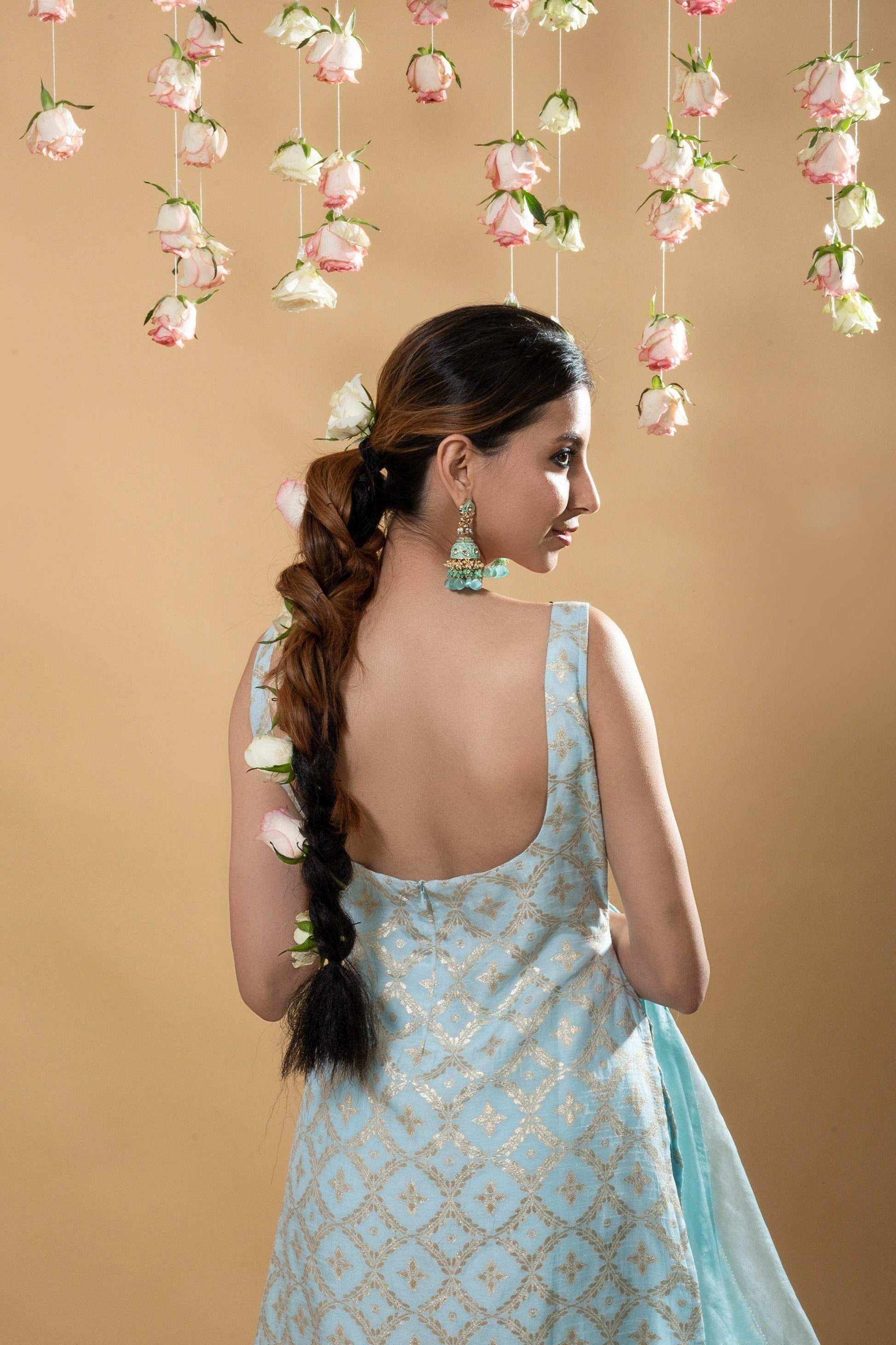 Kala-Sleeveless Kurta Set- Powder Blue - Monk & Mei