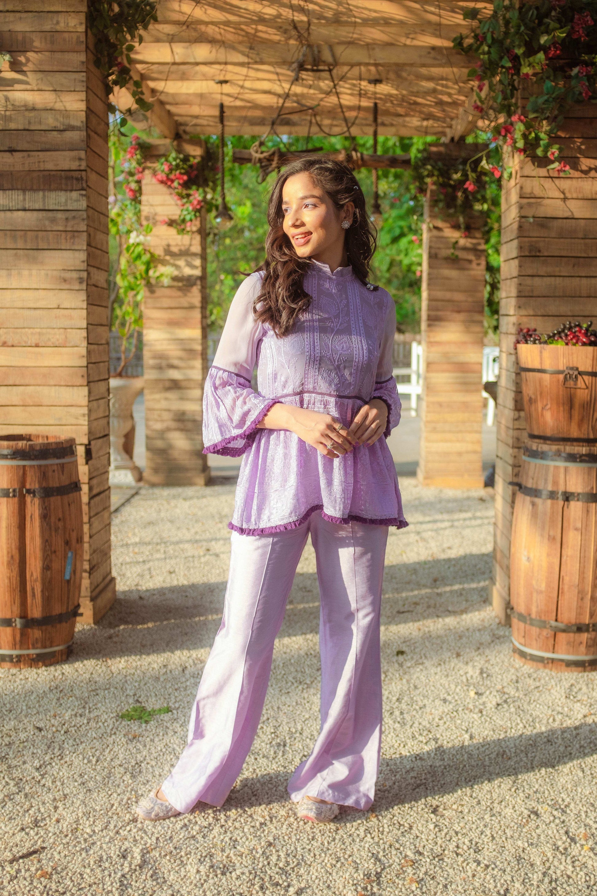 Nazm Flared Chikankari Top & Pants - Veryperi Violet - Monk & Mei