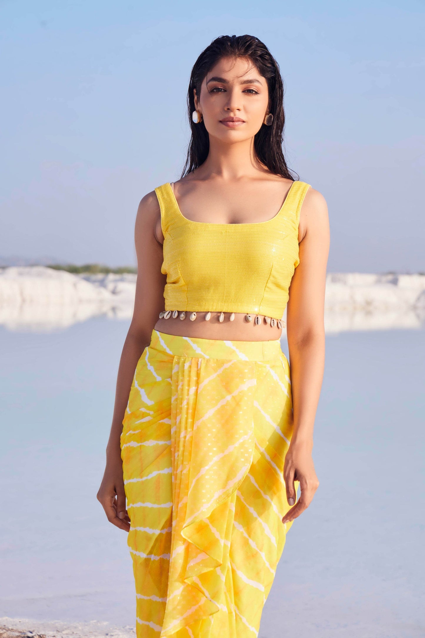 GLORIA DHOTI SKIRT- BLOUSE - Yellow - Monk & Mei