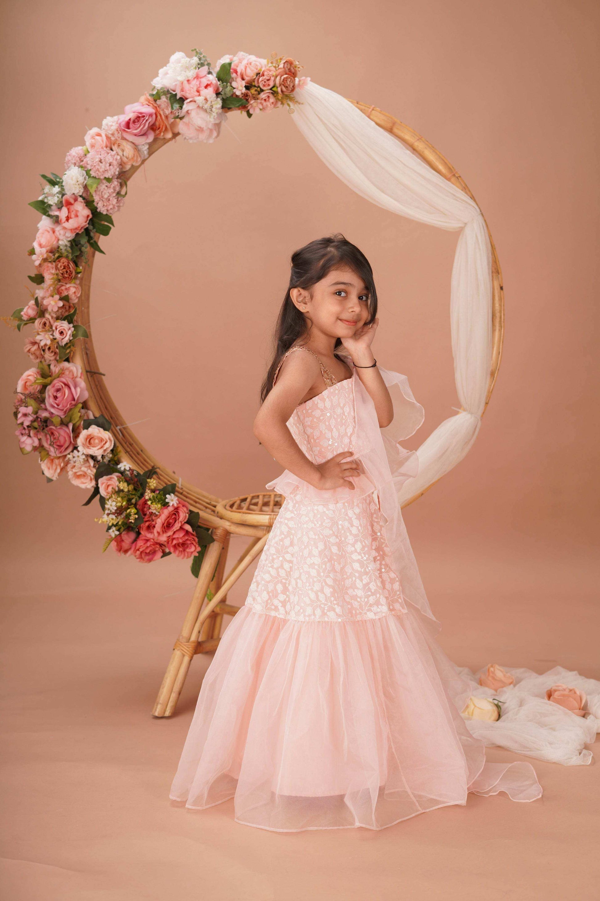 Hannah Lehenga set- Peach Pink and Rose Gold - Monk & Mei