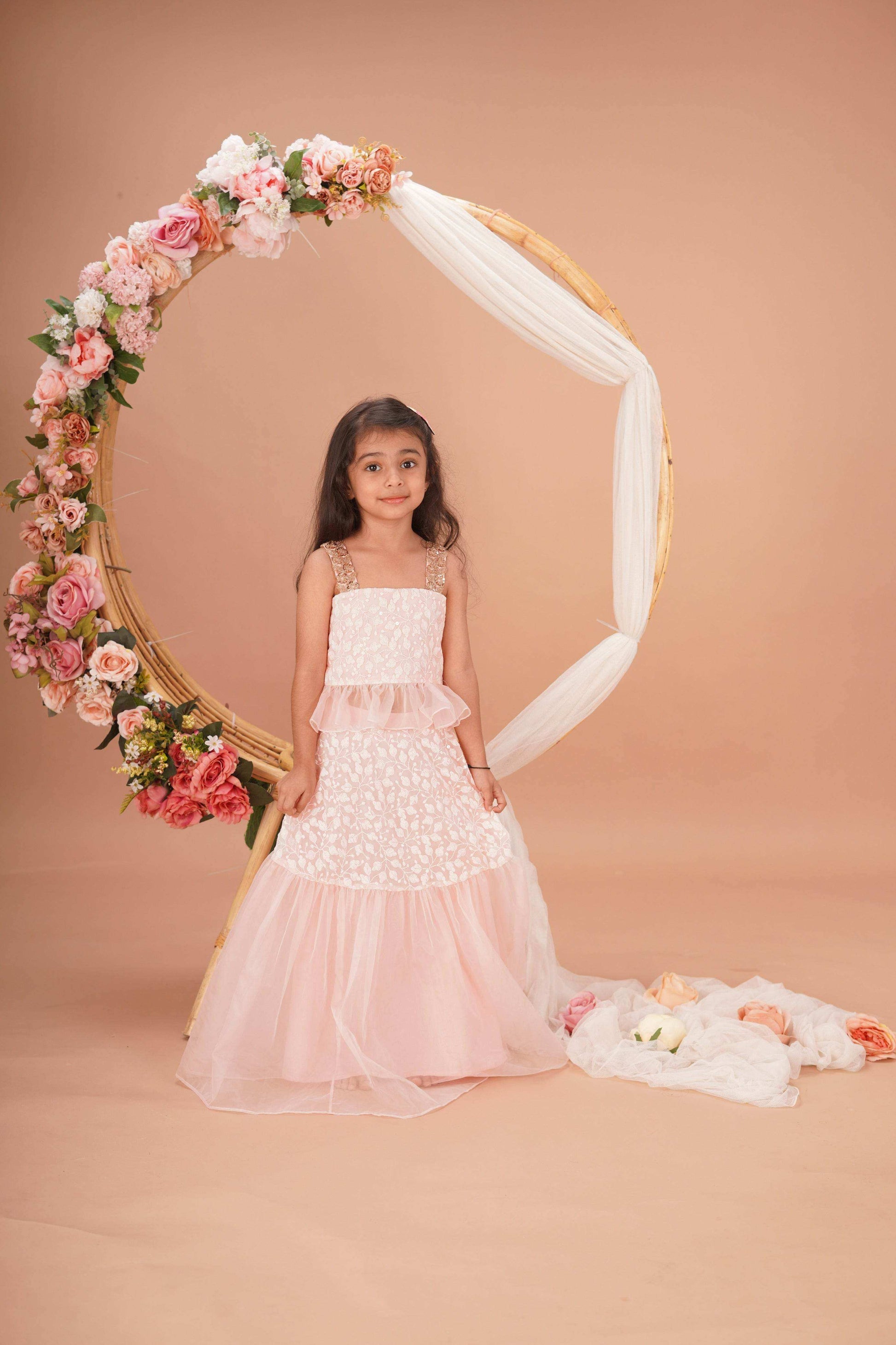 Hannah Lehenga set- Peach Pink and Rose Gold - Monk & Mei