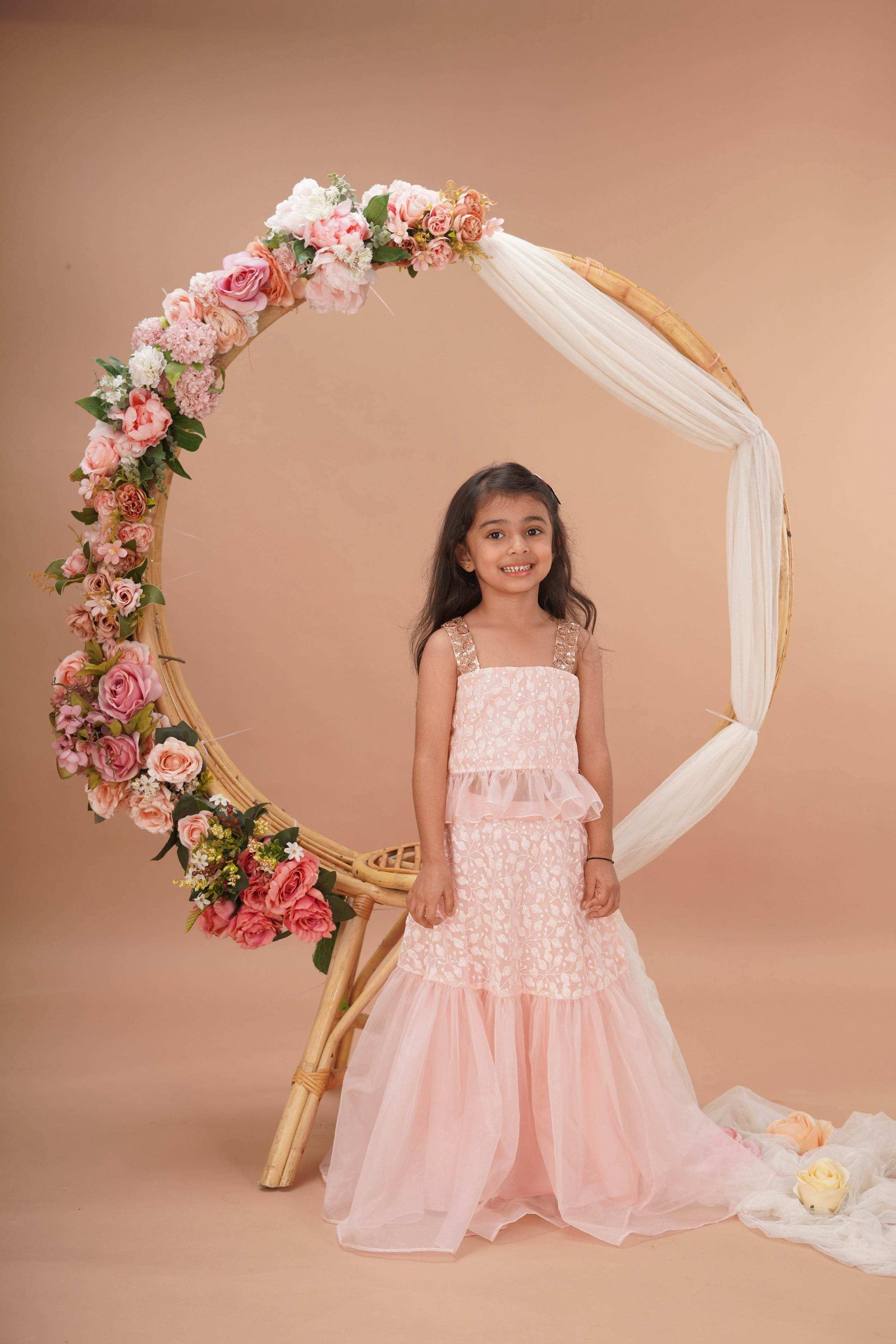 Hannah Lehenga set- Peach Pink and Rose Gold - Monk & Mei