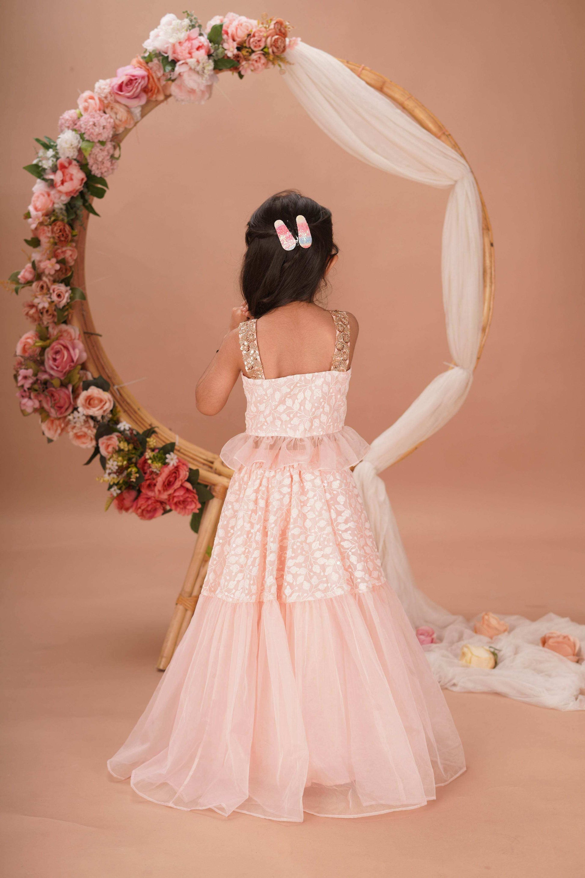 Hannah Lehenga set- Peach Pink and Rose Gold - Monk & Mei
