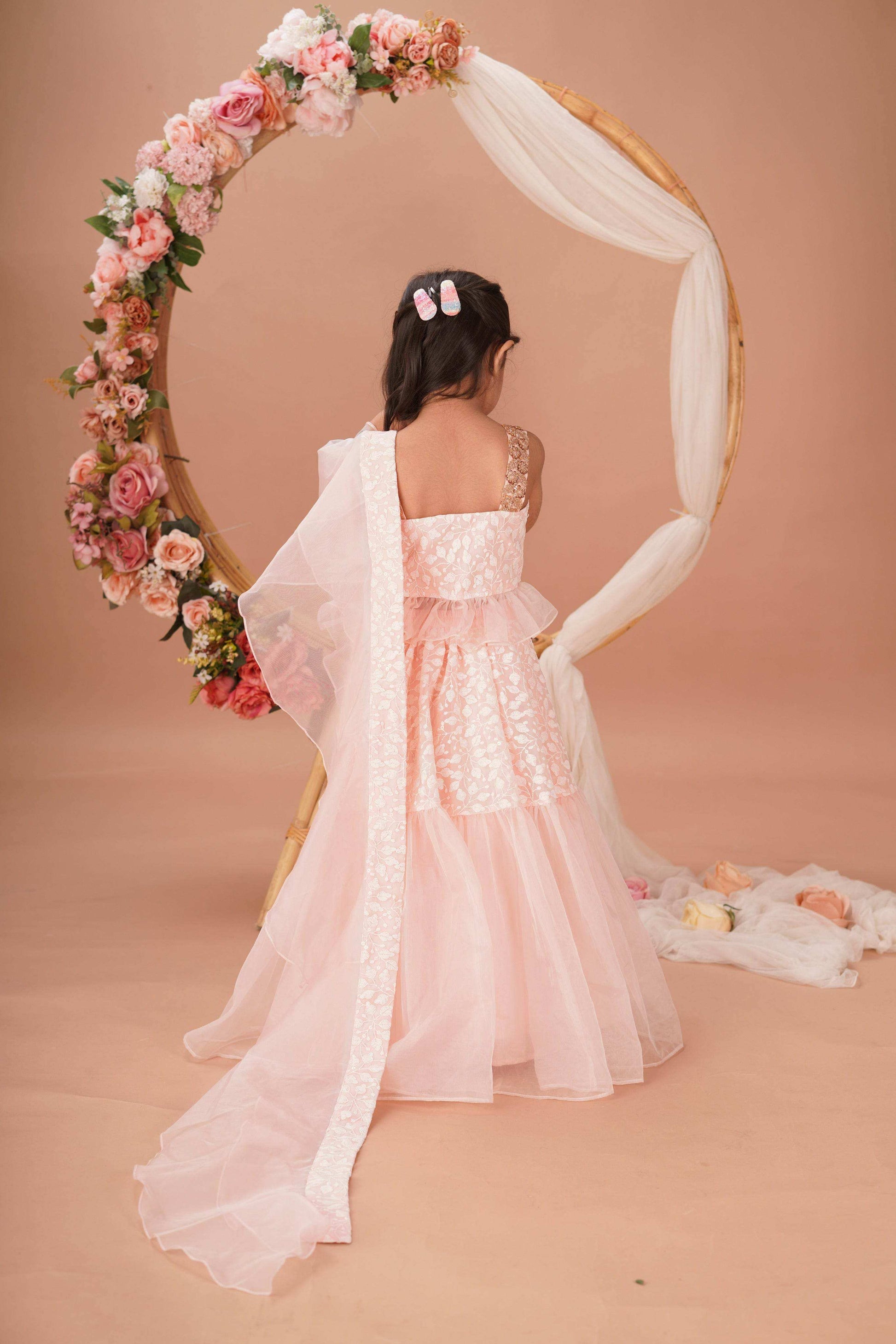 Hannah Lehenga set- Peach Pink and Rose Gold - Monk & Mei