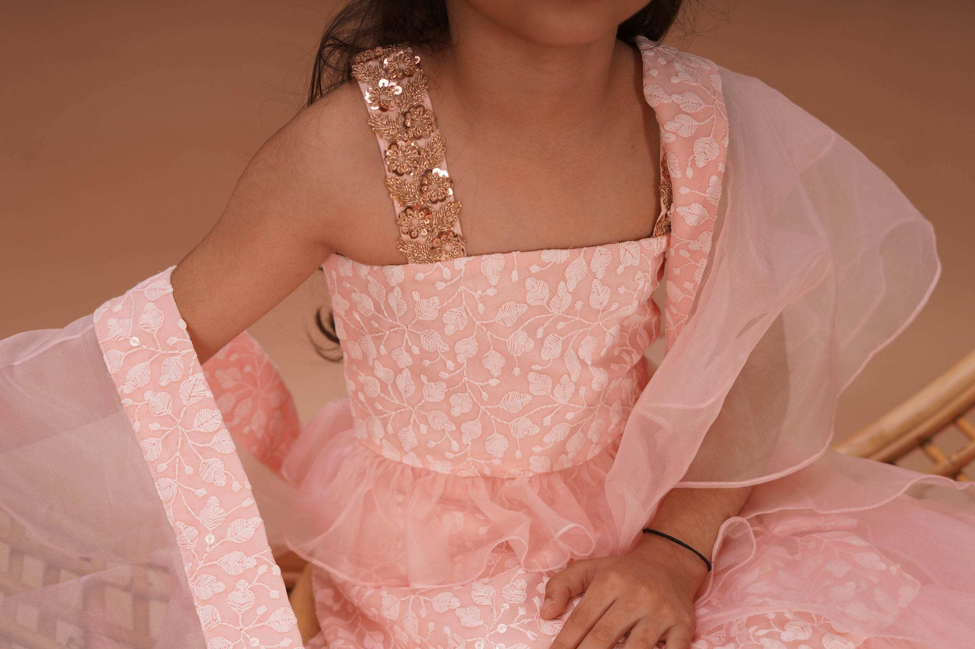 Hannah Lehenga set- Peach Pink and Rose Gold - Monk & Mei