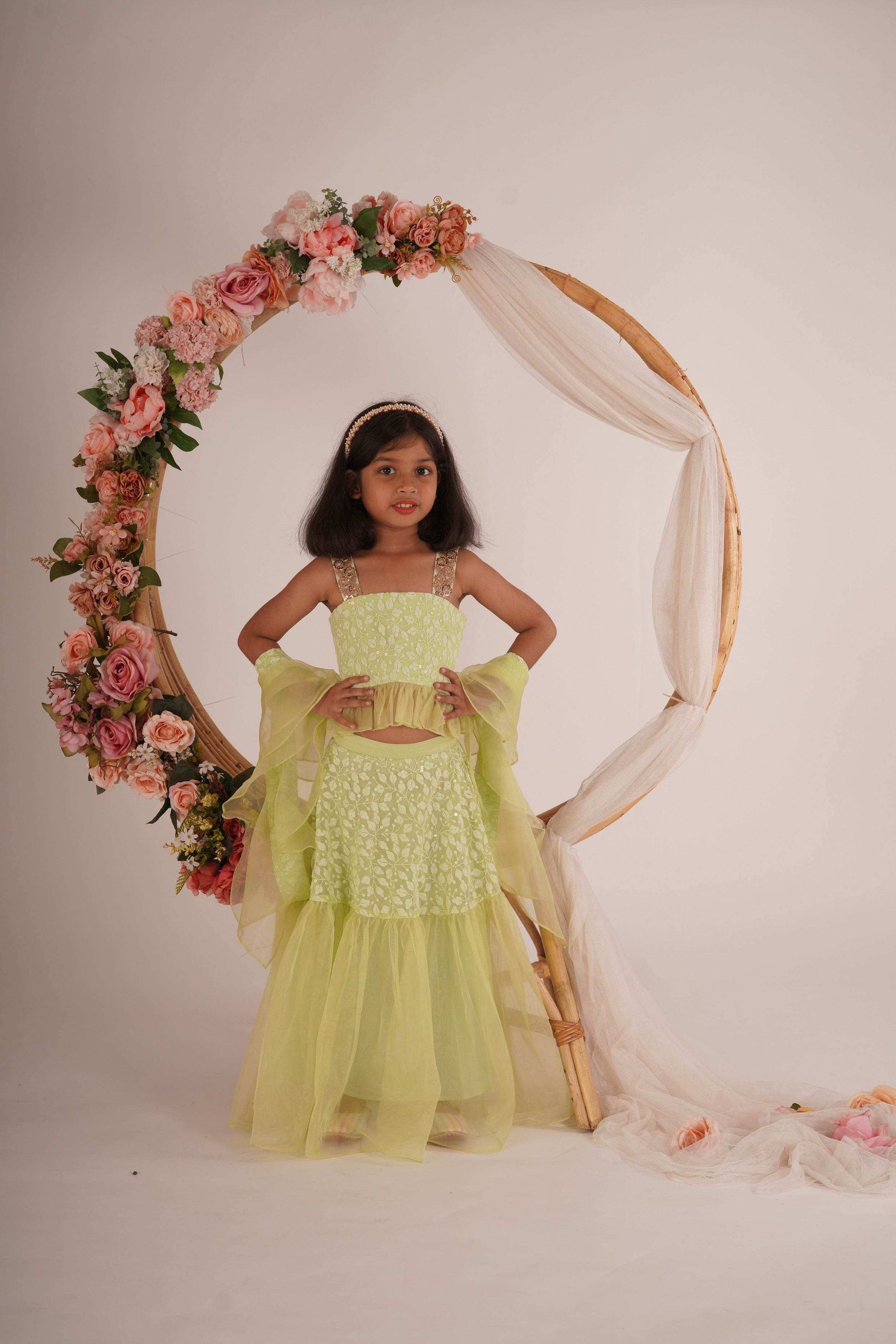 Hannah Lehenga Set- Pista Green and Rose gold - Monk & Mei