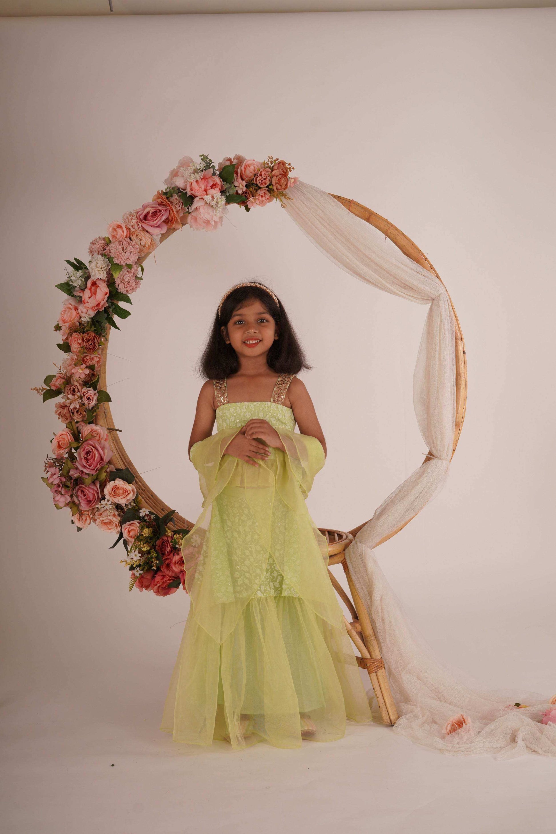 Hannah Lehenga Set- Pista Green and Rose gold - Monk & Mei