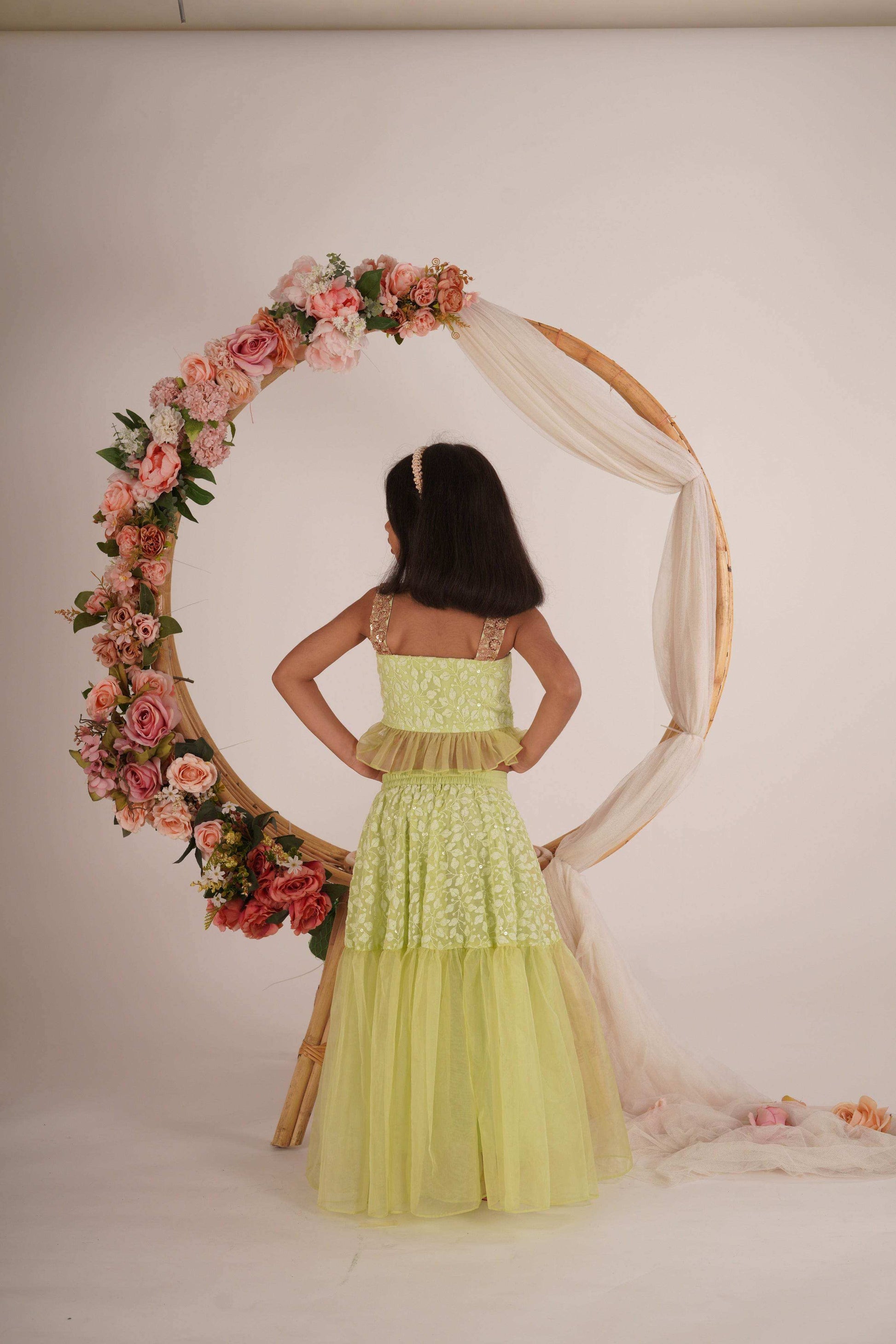 Hannah Lehenga Set- Pista Green and Rose gold - Monk & Mei