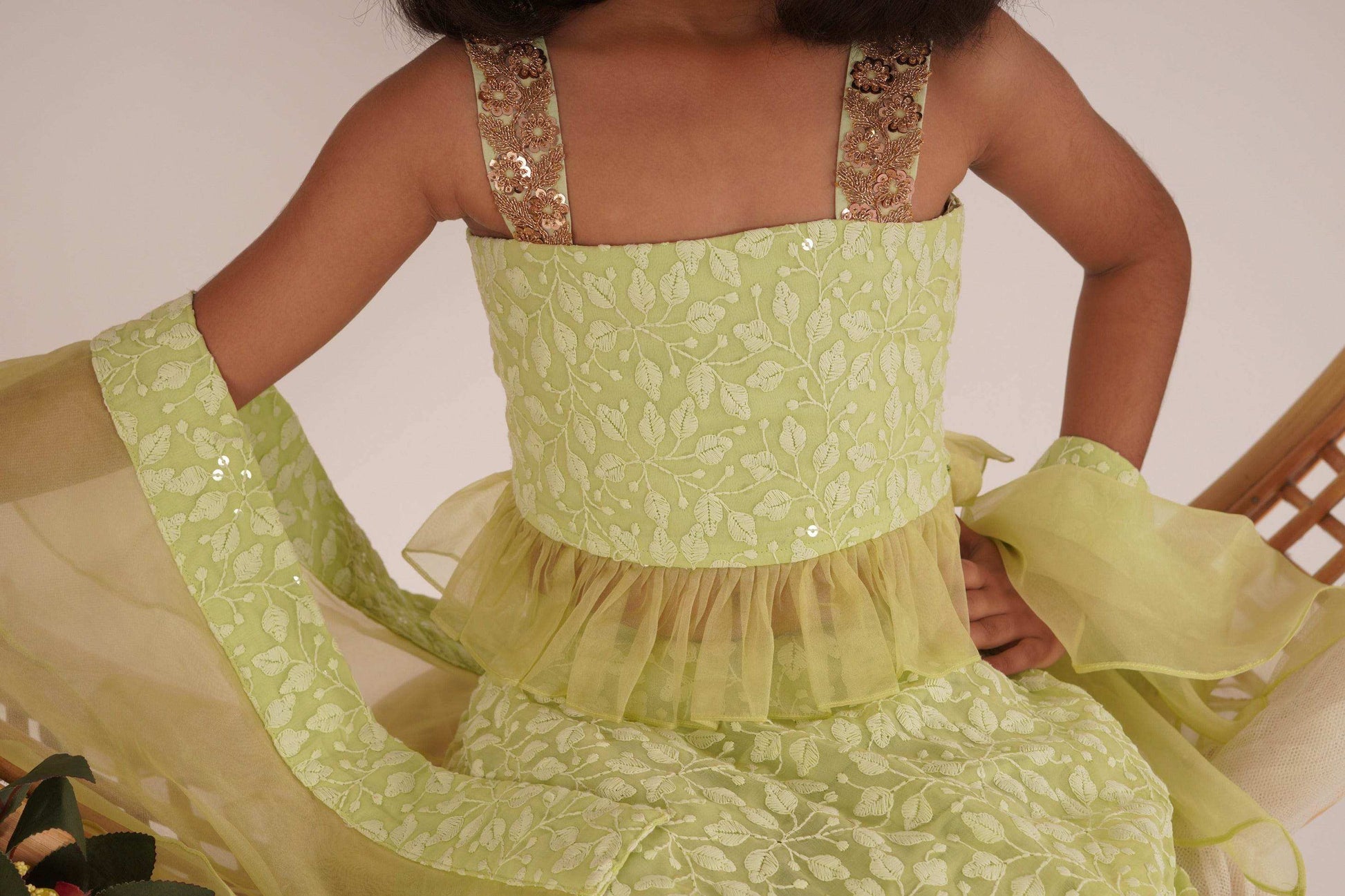 Hannah Lehenga Set- Pista Green and Rose gold - Monk & Mei