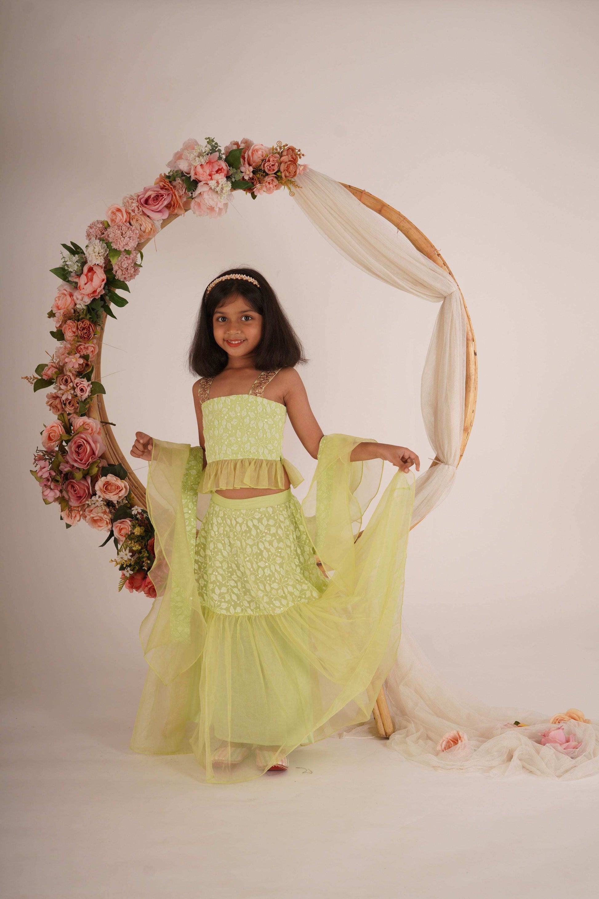 Hannah Lehenga Set- Pista Green and Rose gold - Monk & Mei